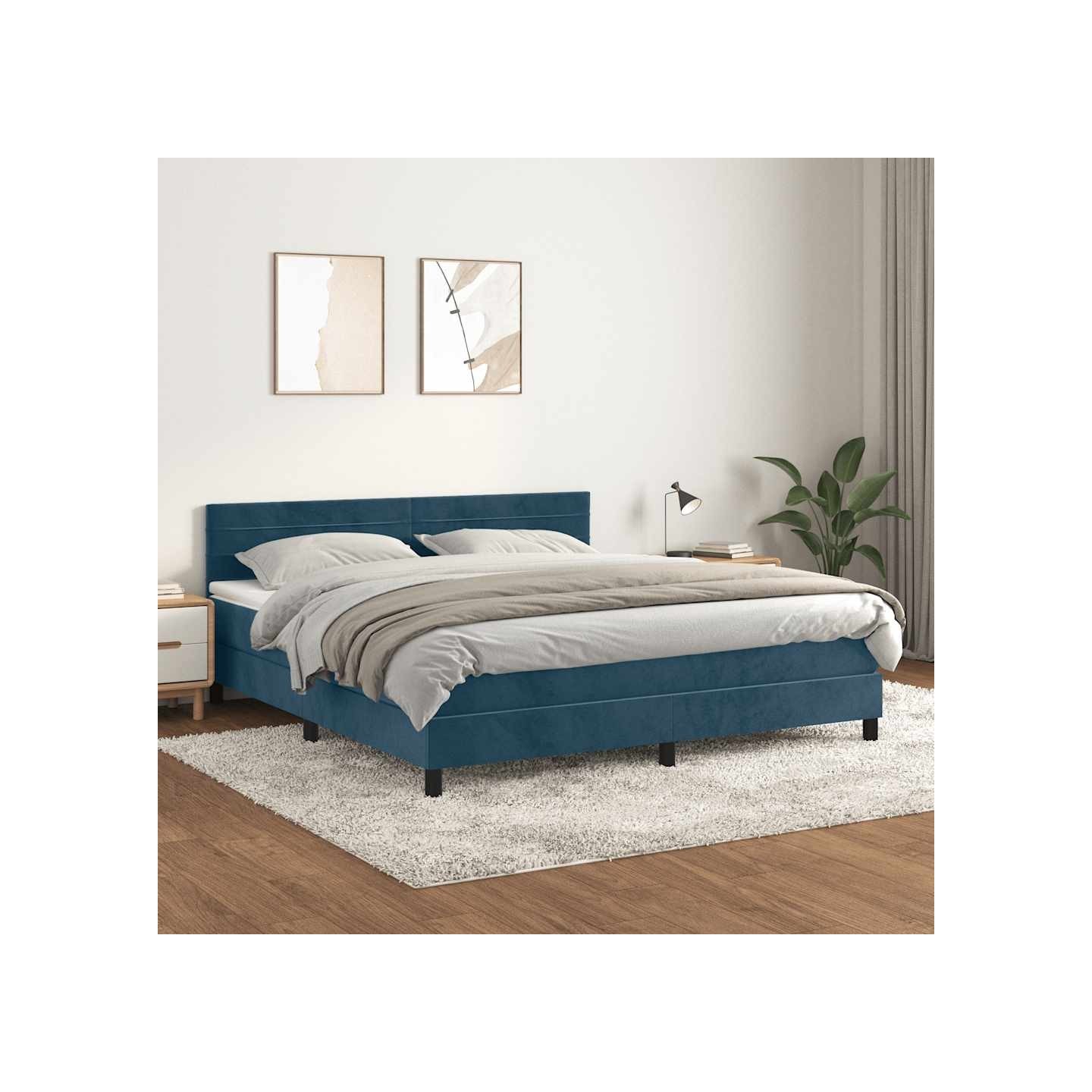 Sommier à lattes de lit et matelas Bleu foncé 160x200cm Velours