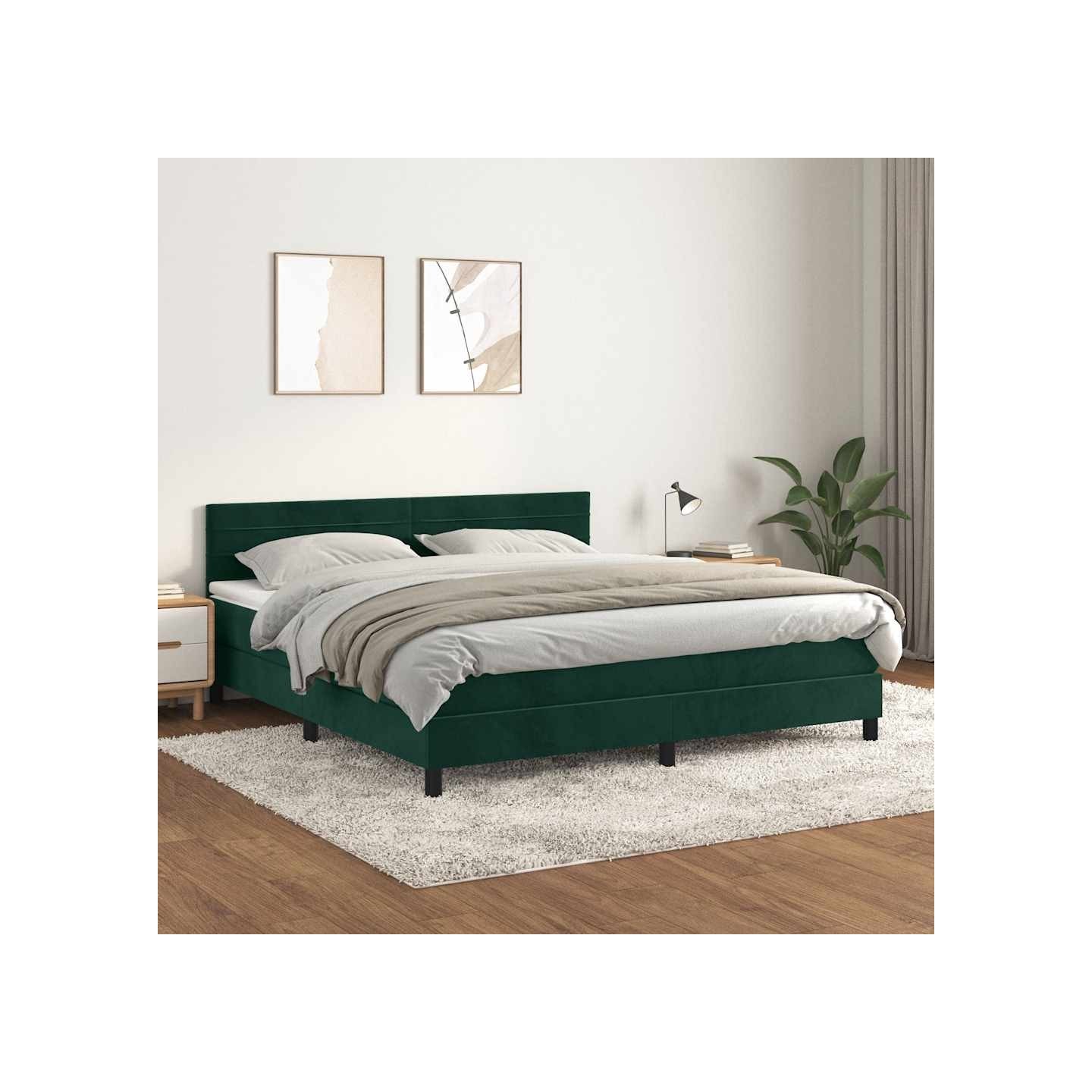 Sommier à lattes de lit et matelas Vert foncé 180x200cm Velours