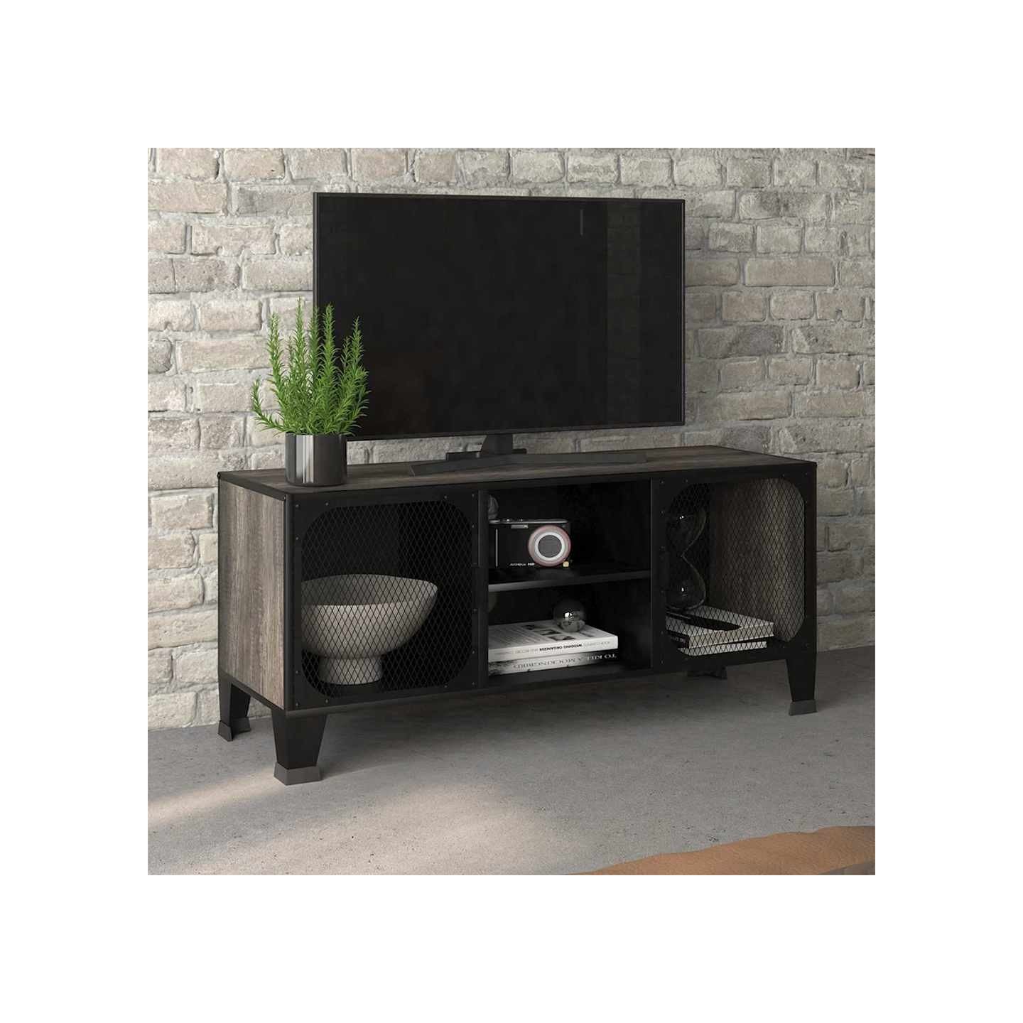 Meuble TV Gris 105x36x47 cm Métal et MDF