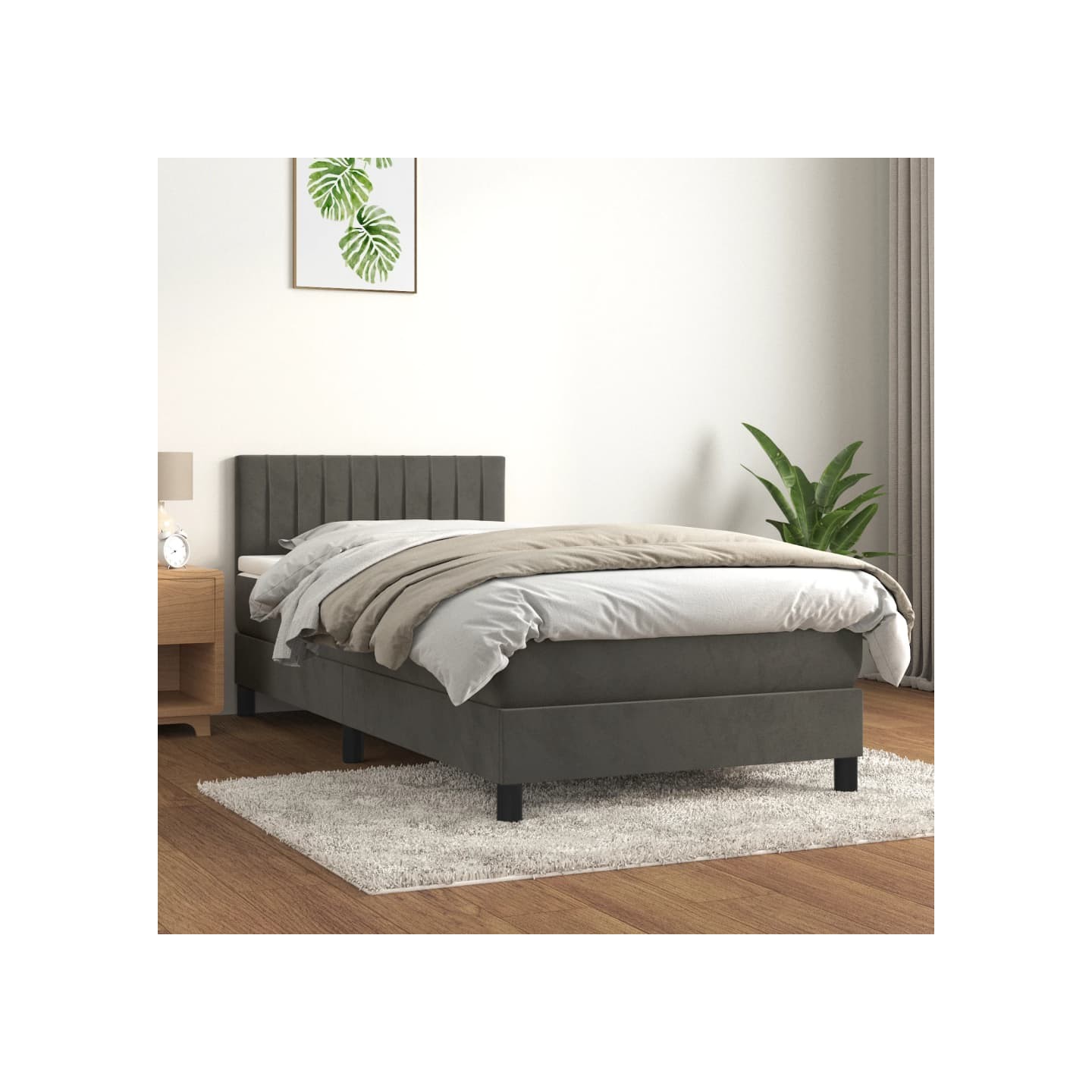 Sommier à lattes de lit et matelas Gris foncé 90x190 cm Velours
