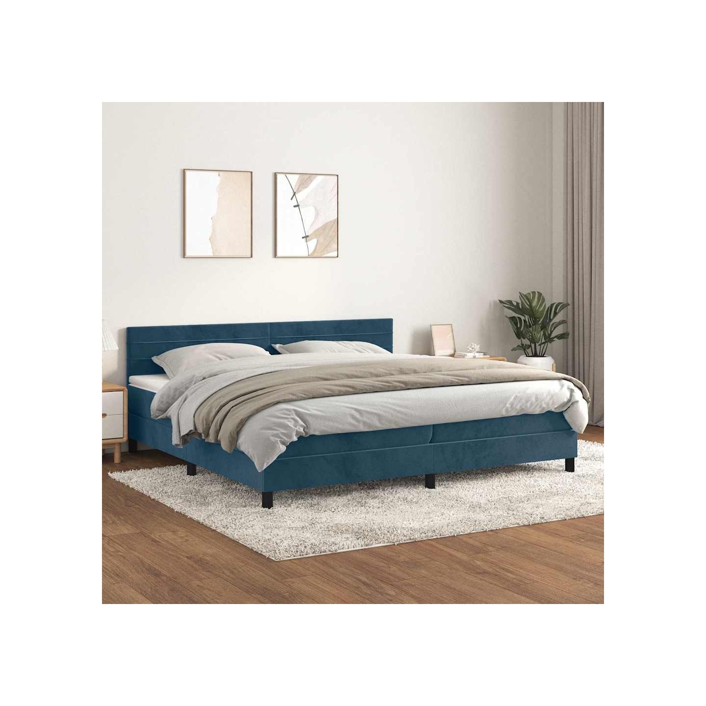 Sommier à lattes de lit et matelas Bleu foncé 200x200cm Velours