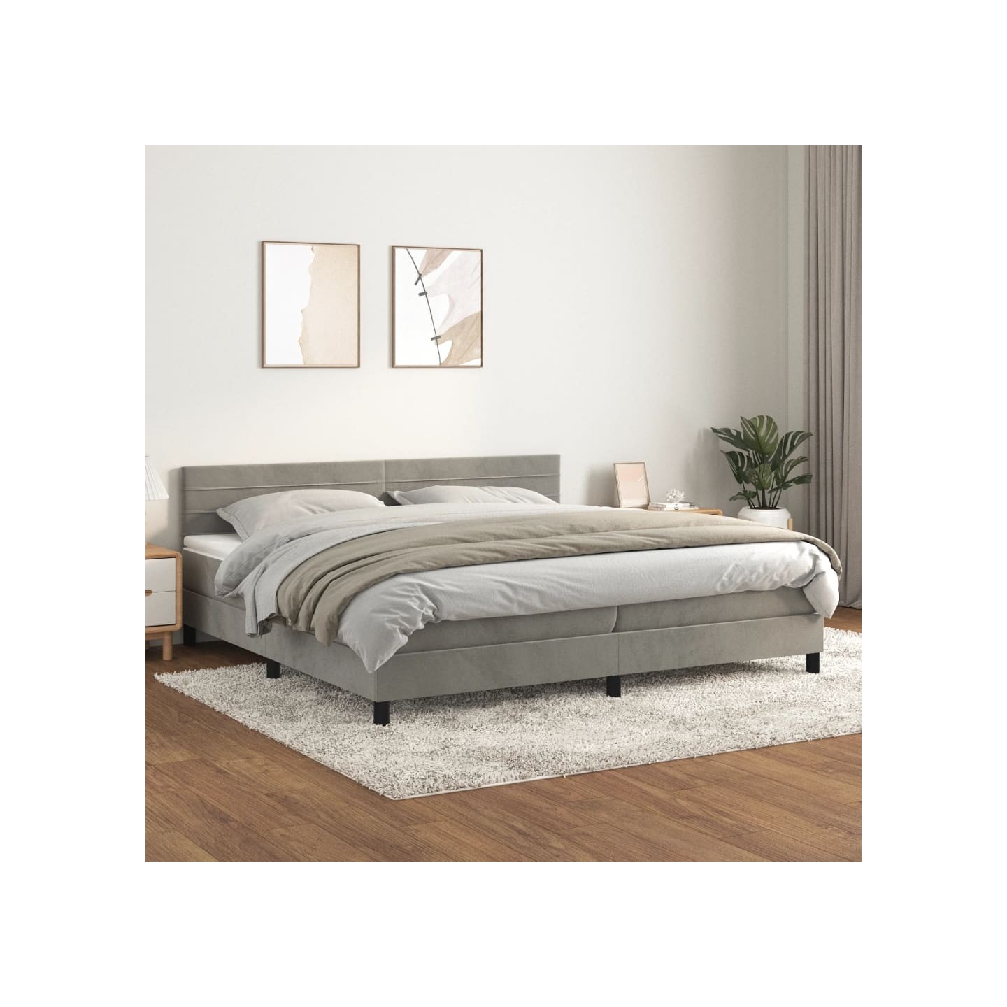 Sommier à lattes de lit et matelas Gris clair 200x200cm Velours