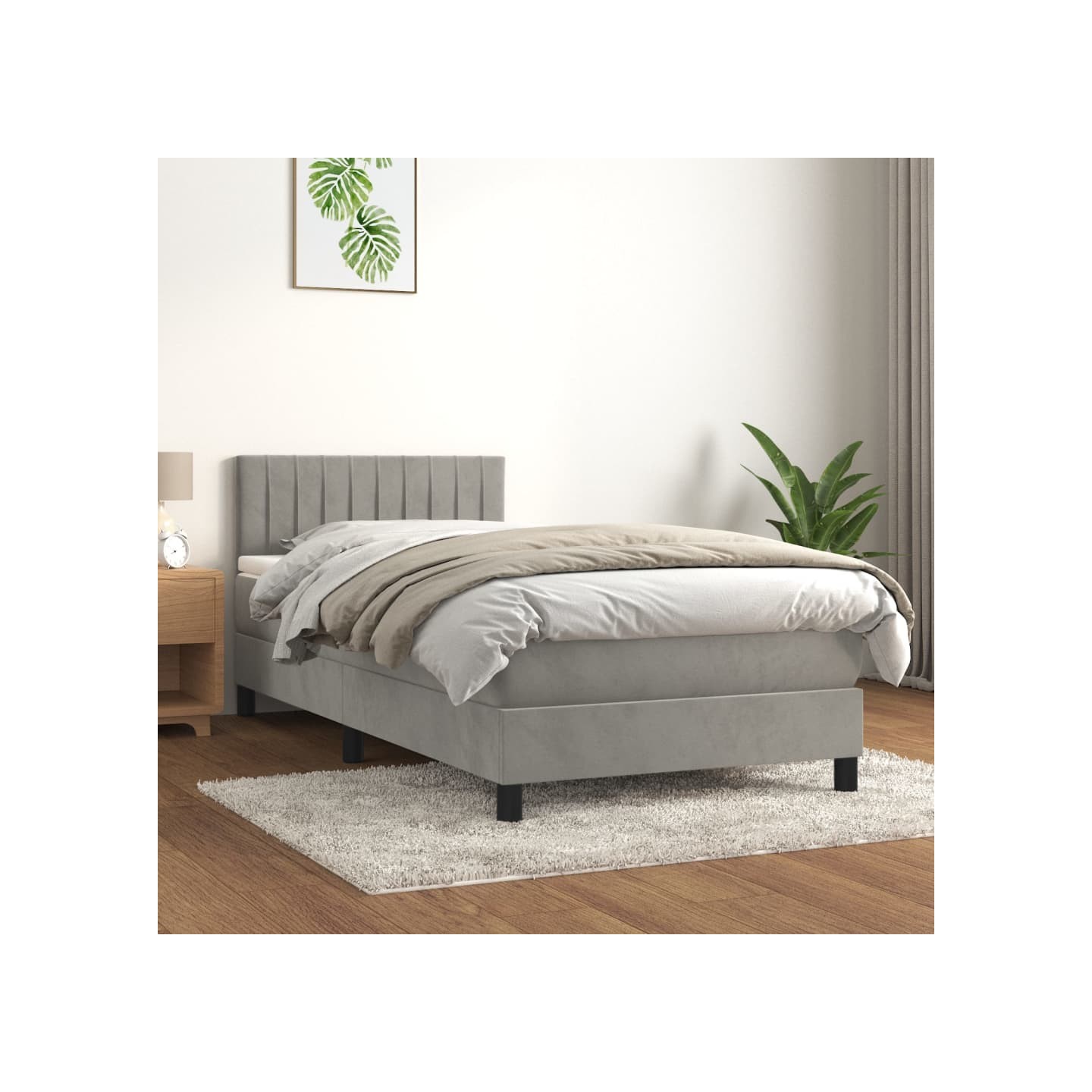 Sommier à lattes de lit et matelas Gris clair 90x200 cm Velours