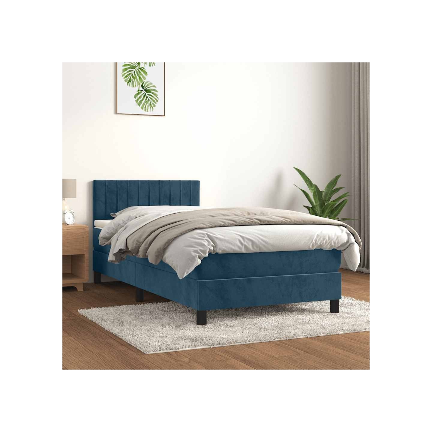 Sommier à lattes de lit avec matelas Bleu foncé 90x190 cm