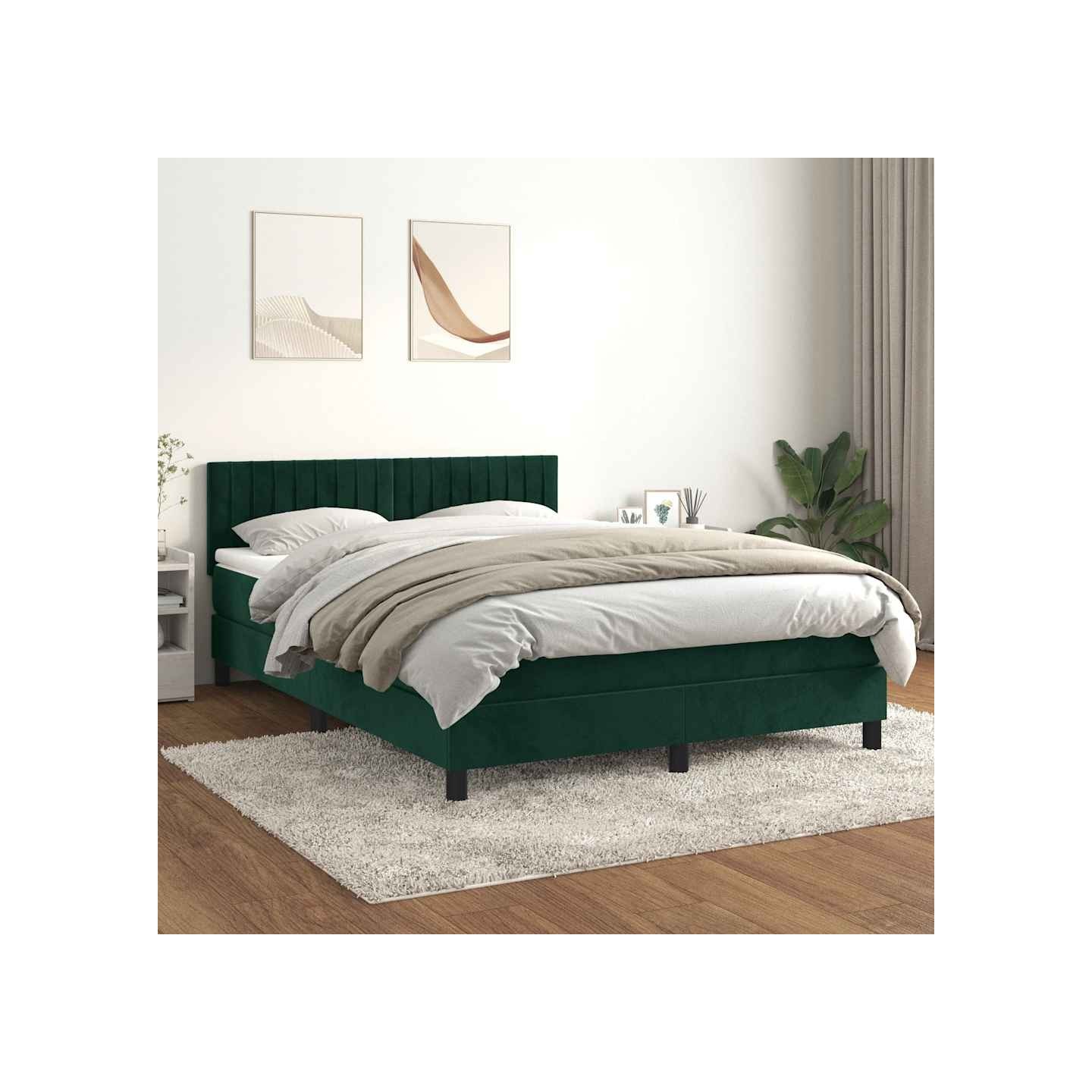 Sommier à lattes de lit et matelas Vert foncé 140x190cm Velours