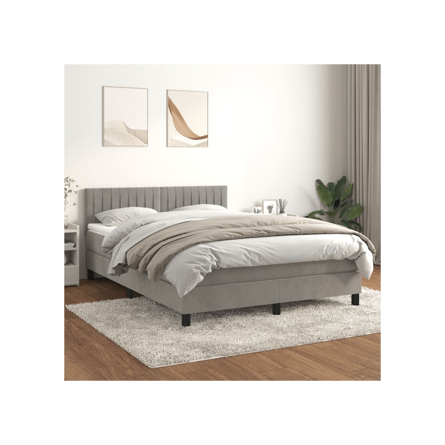 Sommier à lattes de lit et matelas Gris clair 140x190cm Velours