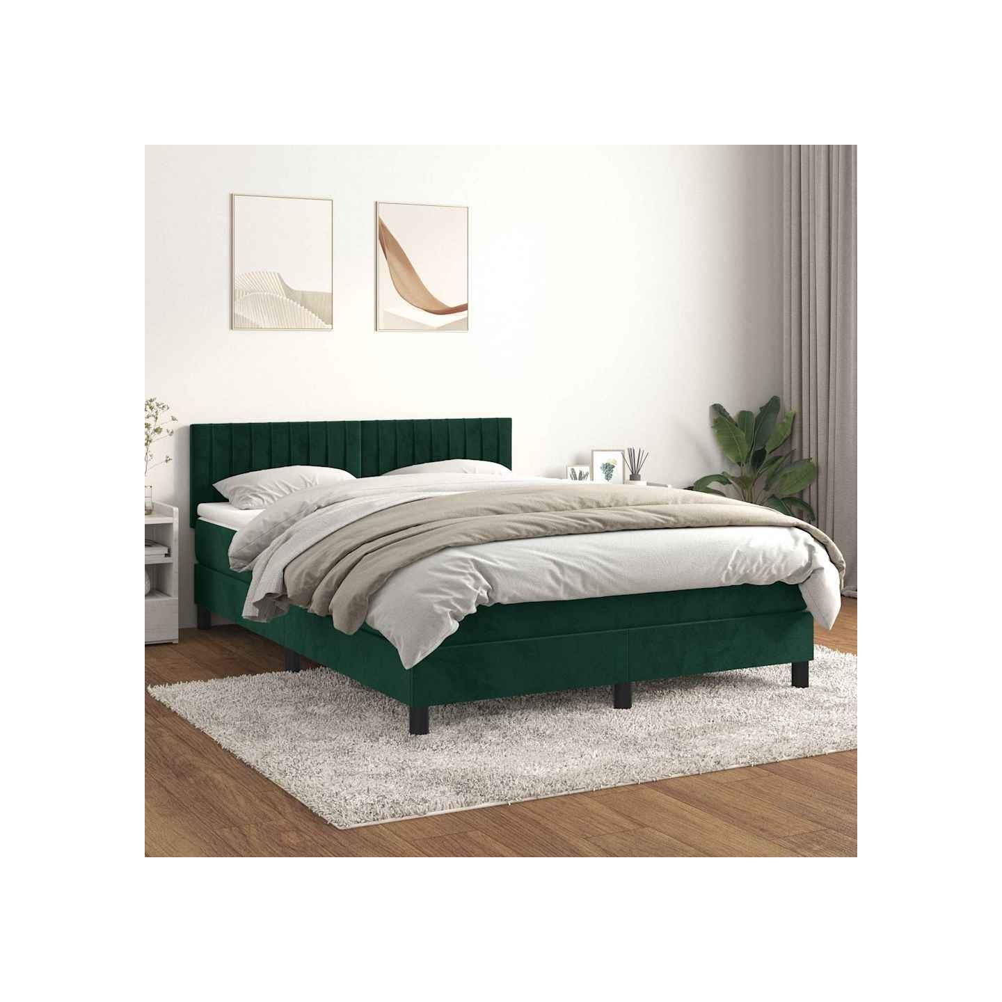 Sommier à lattes de lit et matelas Vert foncé 140x200cm Velours