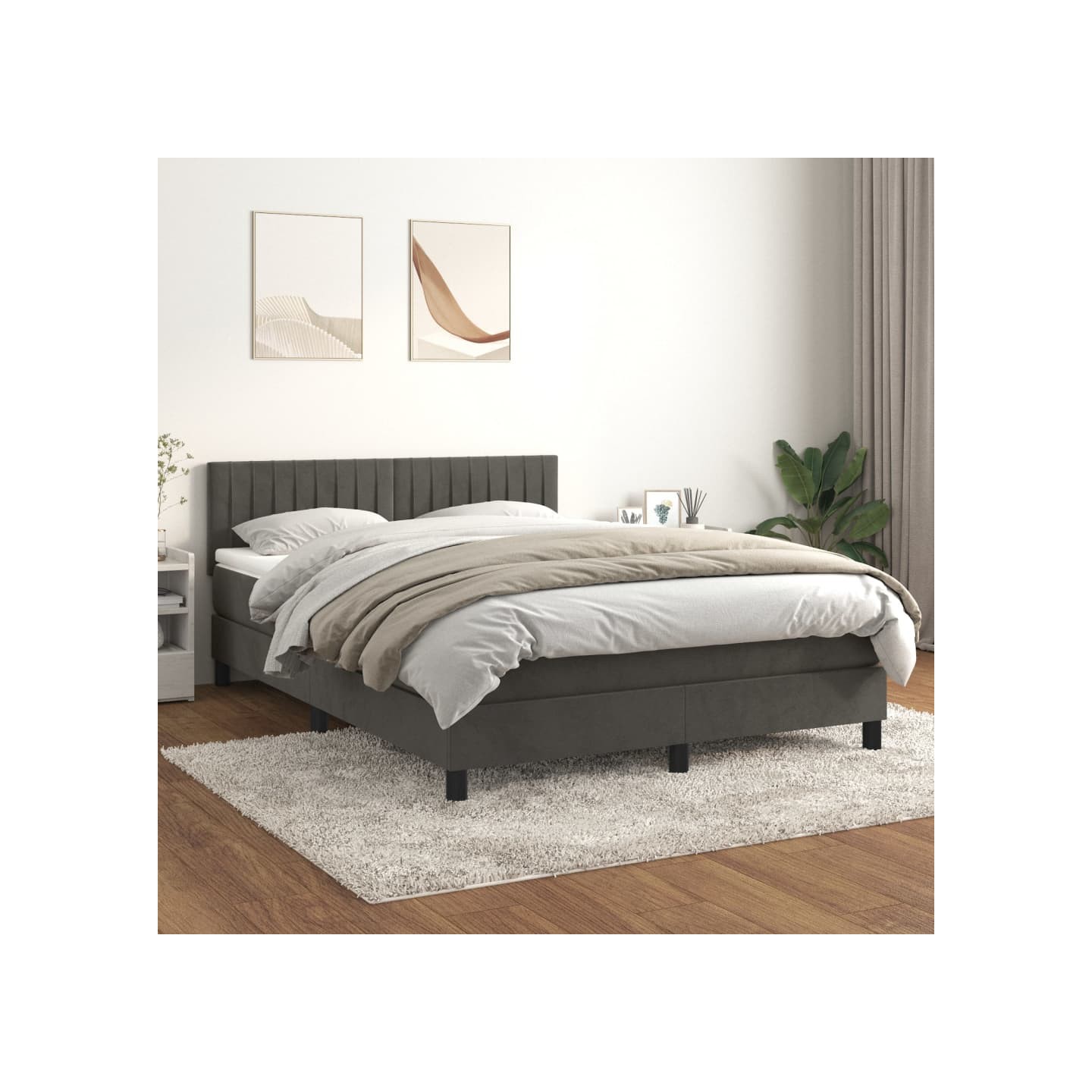 Sommier à lattes de lit et matelas Gris foncé 140x190cm Velours