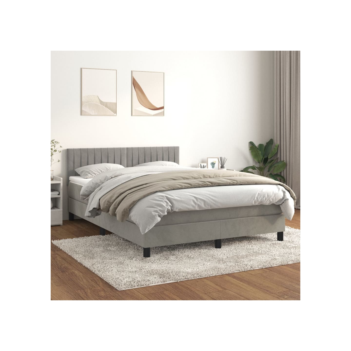 Sommier à lattes de lit et matelas Gris clair 140x200cm Velours