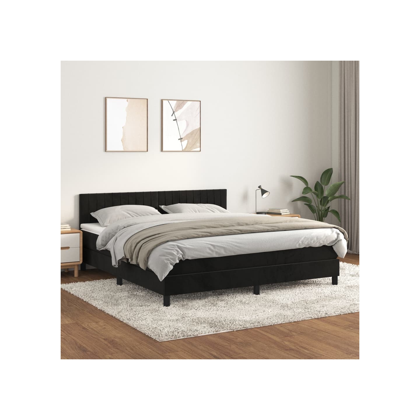 Sommier à lattes de lit et matelas Noir 160x200 cm Velours