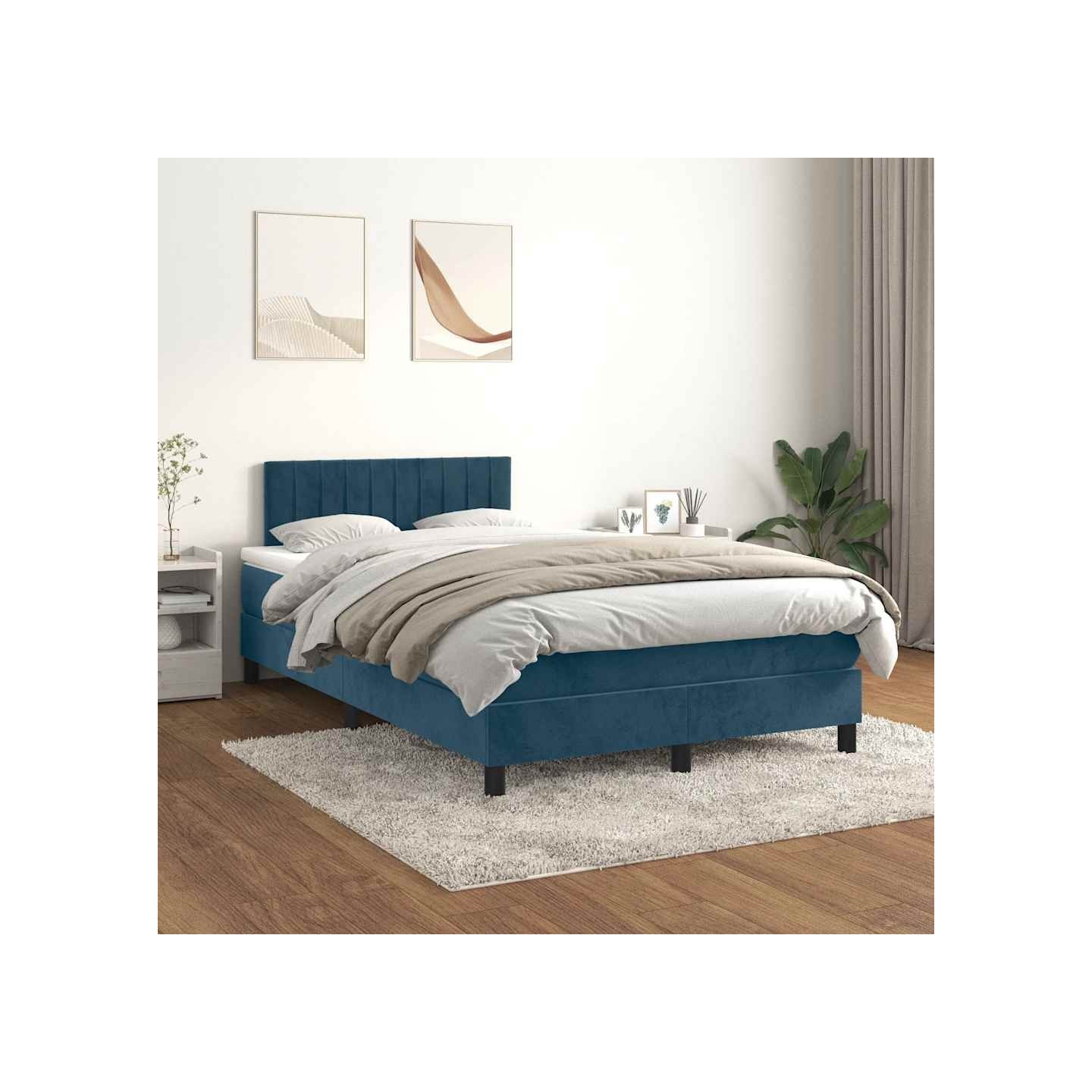 Sommier à lattes de lit et matelas Bleu foncé 120x200cm Velours