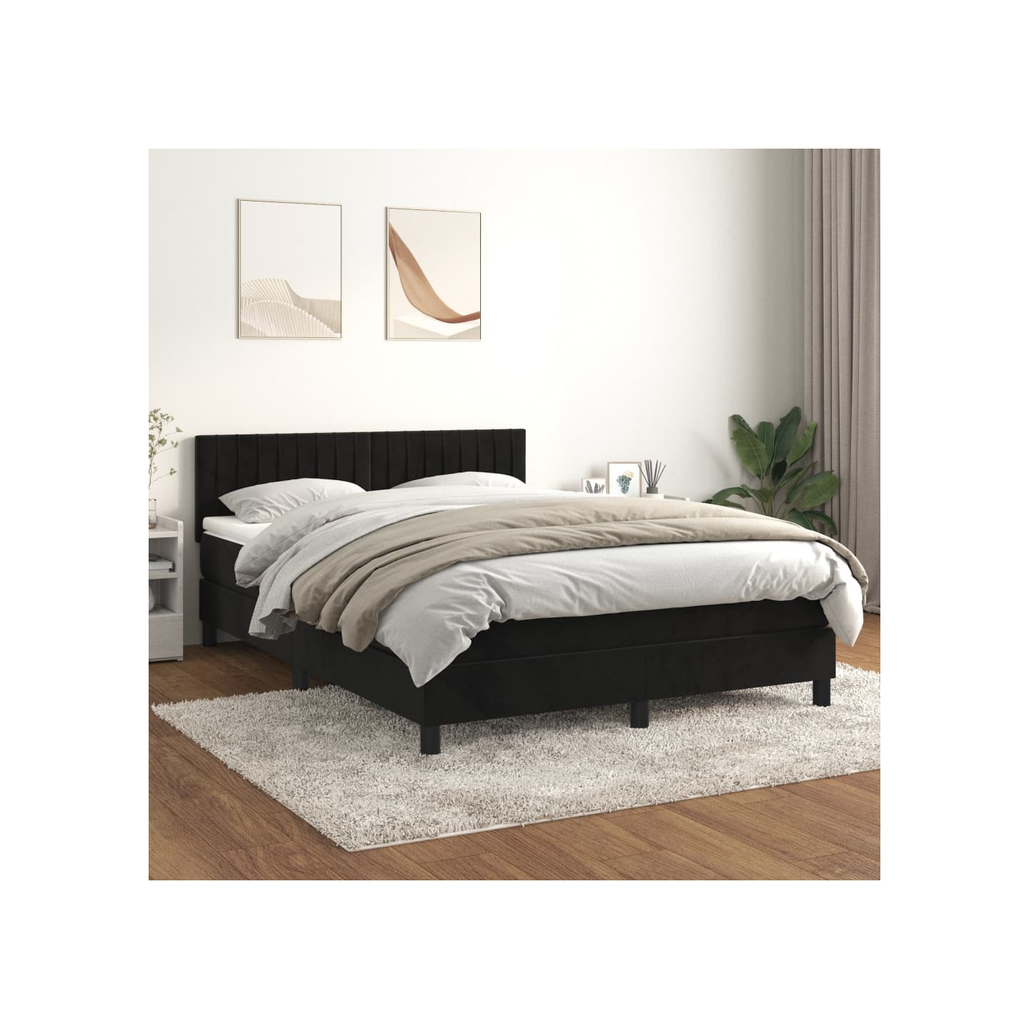 Sommier à lattes de lit avec matelas Noir 140x190 cm Velours