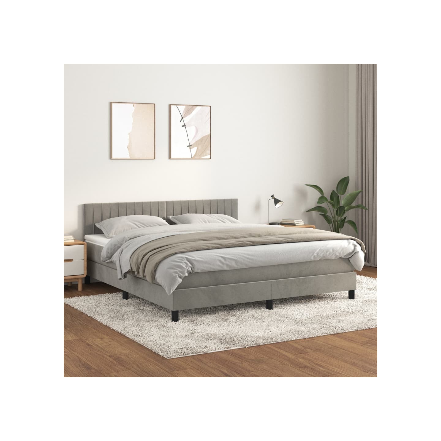 Sommier à lattes de lit et matelas Gris clair 180x200cm Velours