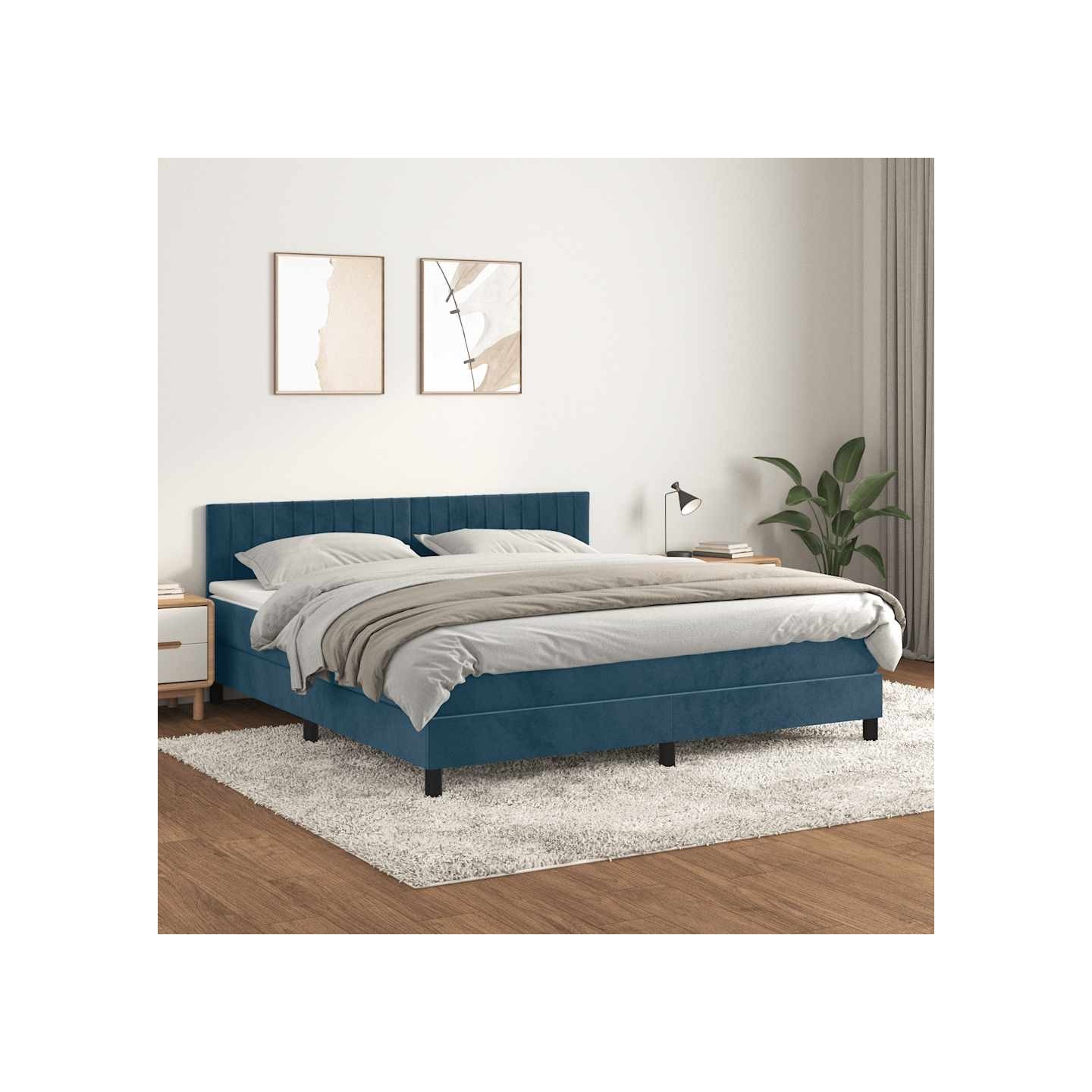 Sommier à lattes de lit et matelas Bleu foncé 160x200cm Velours