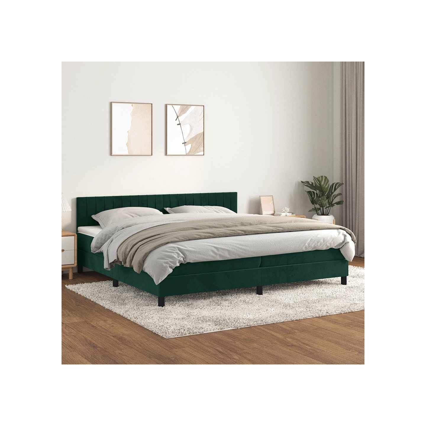 Sommier à lattes de lit et matelas Vert foncé 200x200cm Velours