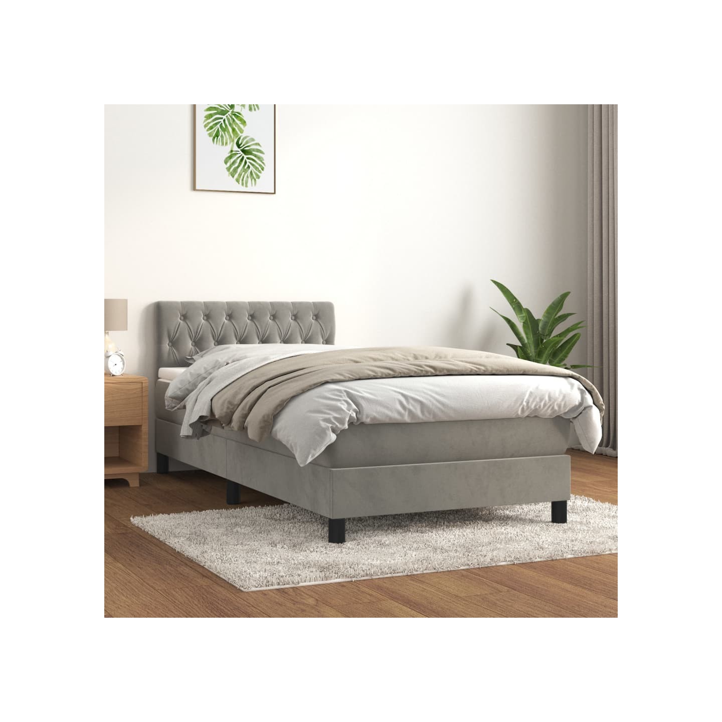 Sommier à lattes de lit et matelas Gris clair 90x190 cm Velours