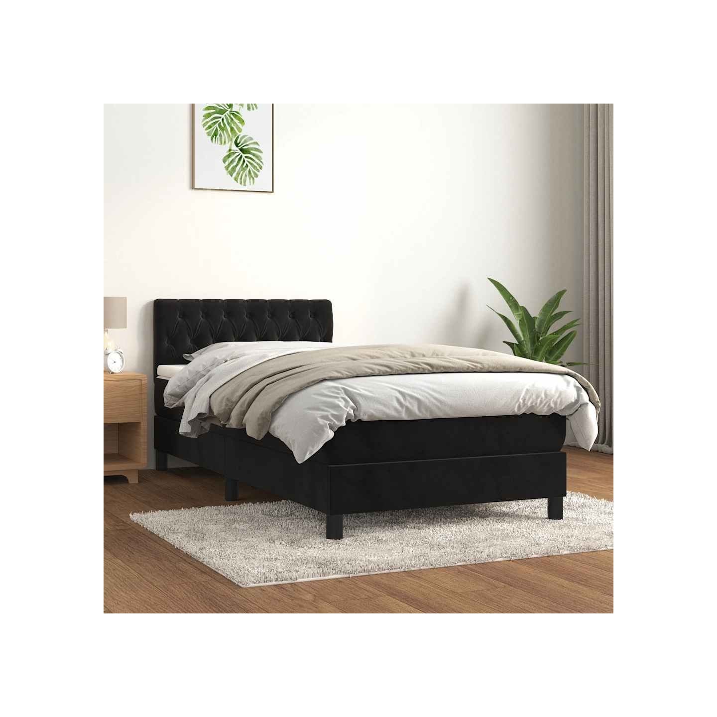 Sommier à lattes de lit avec matelas Noir 90x190 cm Velours