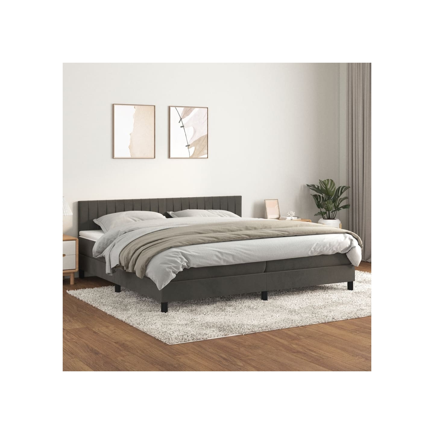 Sommier à lattes de lit et matelas Gris foncé 200x200cm Velours