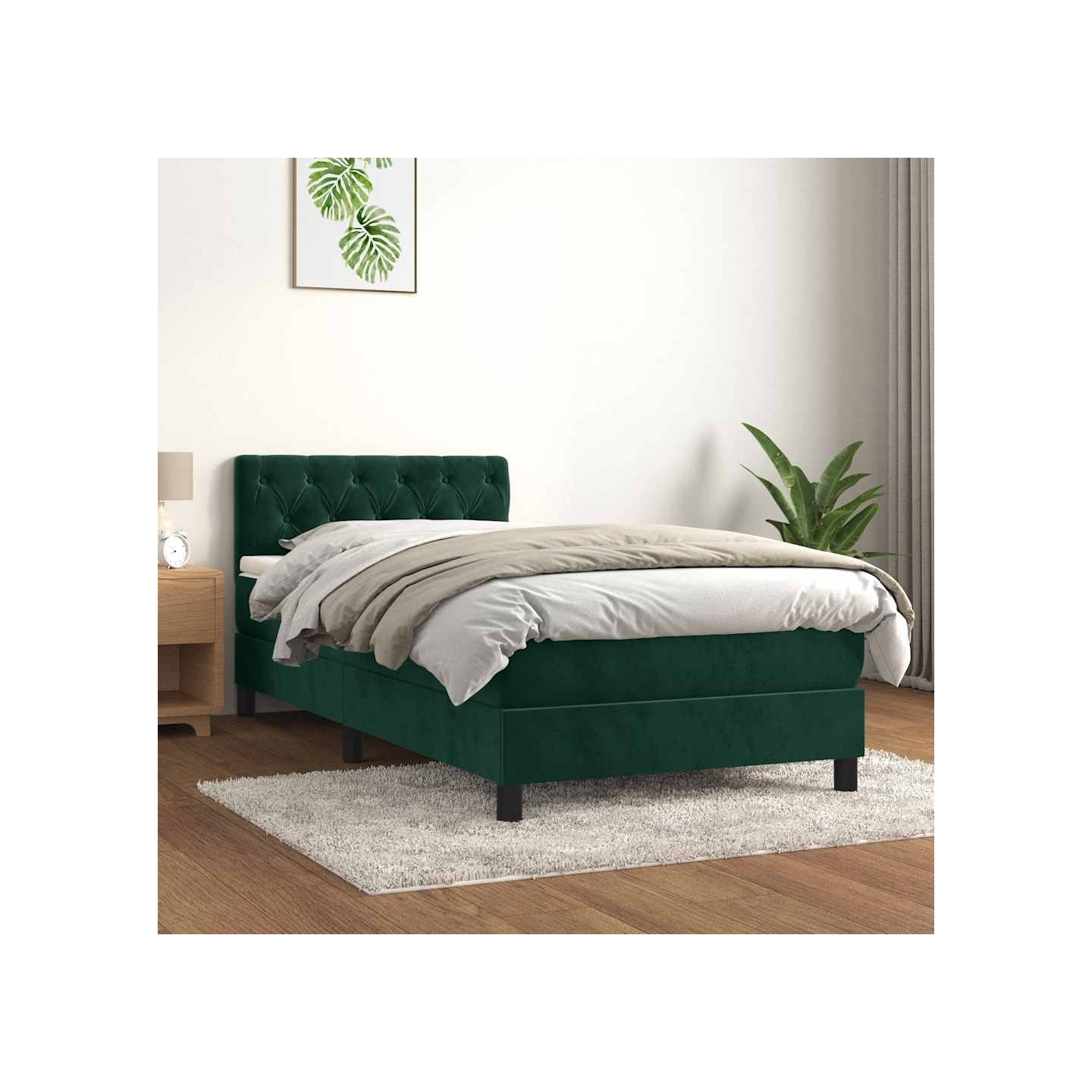 Sommier à lattes de lit avec matelas Vert foncé 90x200 cm