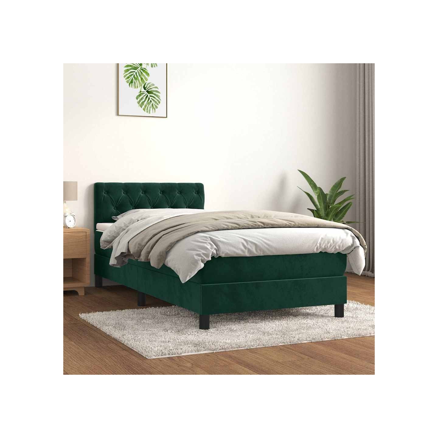 Sommier à lattes de lit avec matelas Vert foncé 90x190 cm