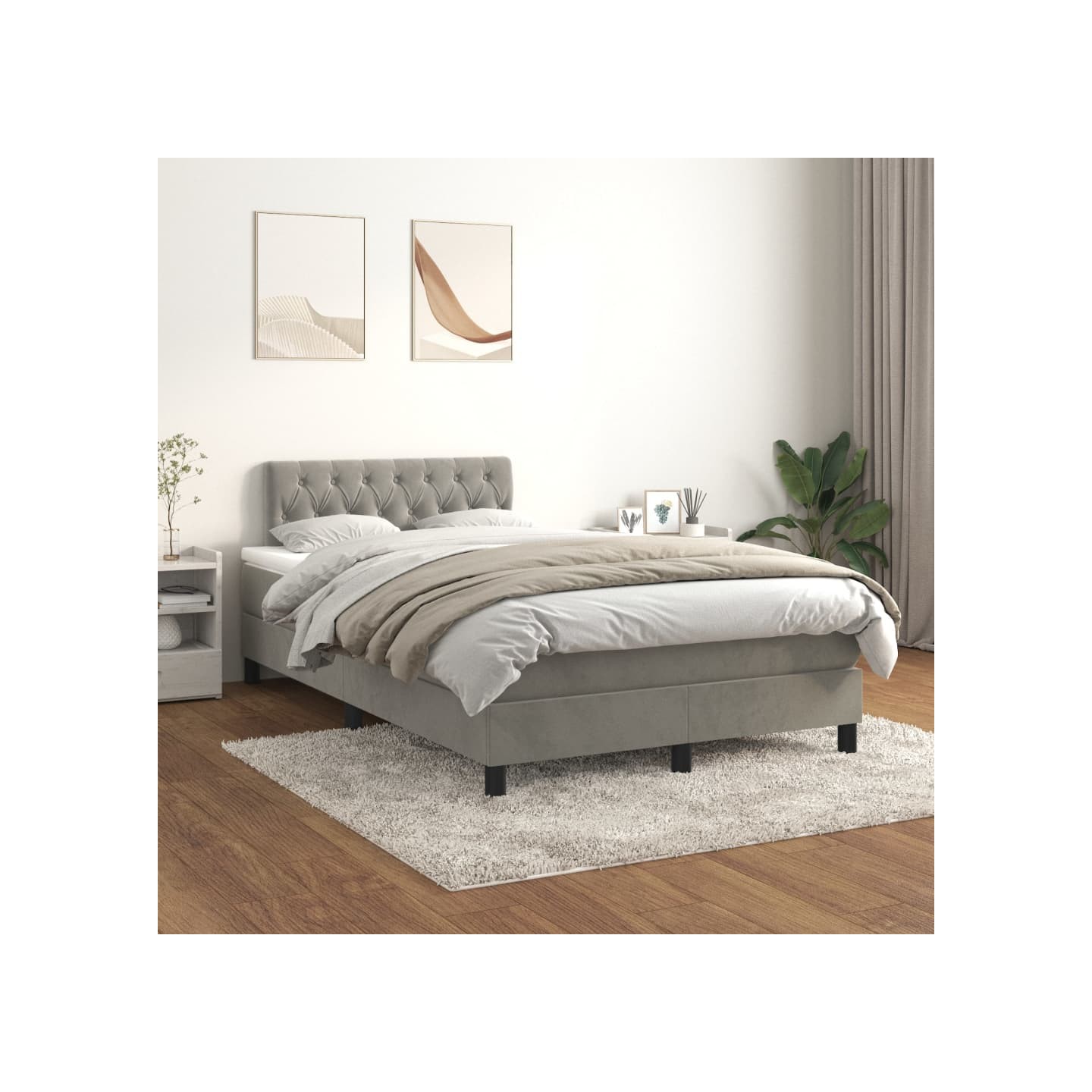 Sommier à lattes de lit et matelas Gris clair 120x200cm Velours