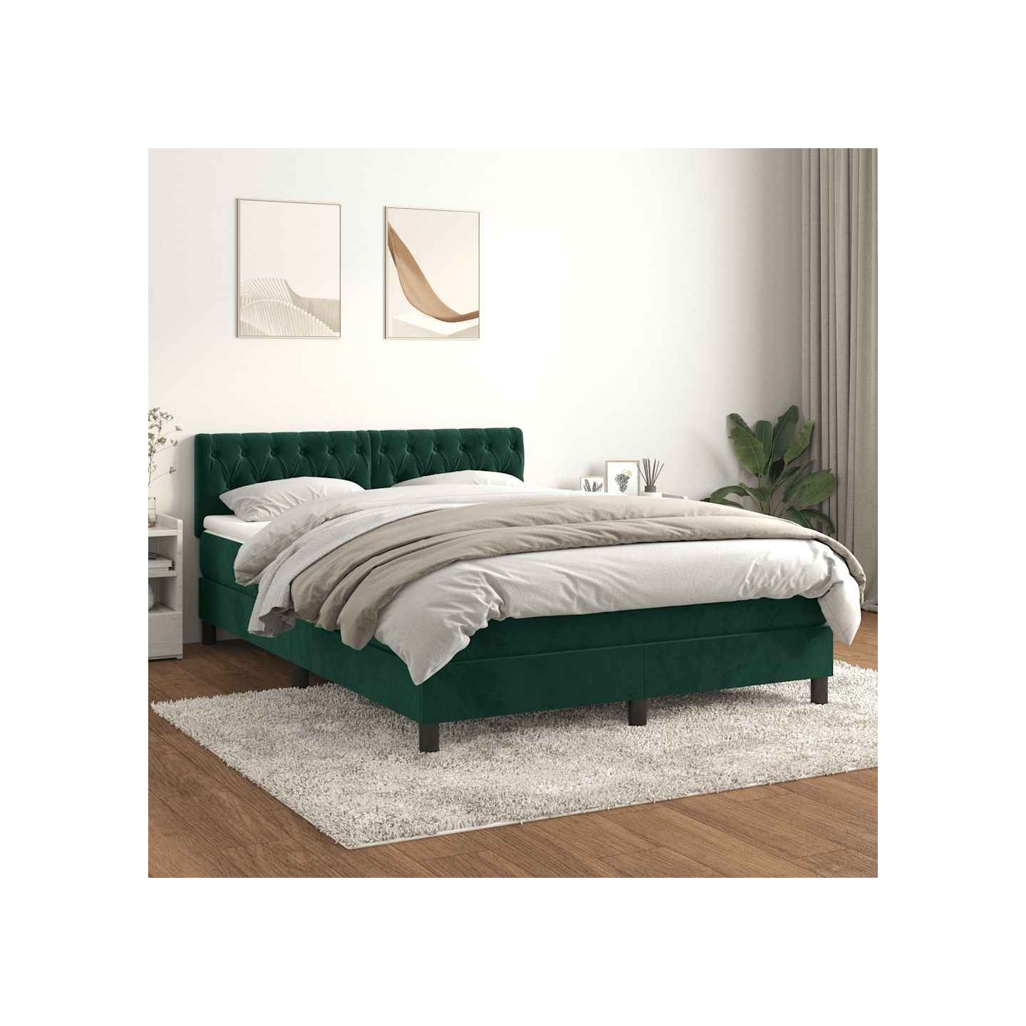Sommier à lattes de lit et matelas Vert foncé 140x190cm Velours