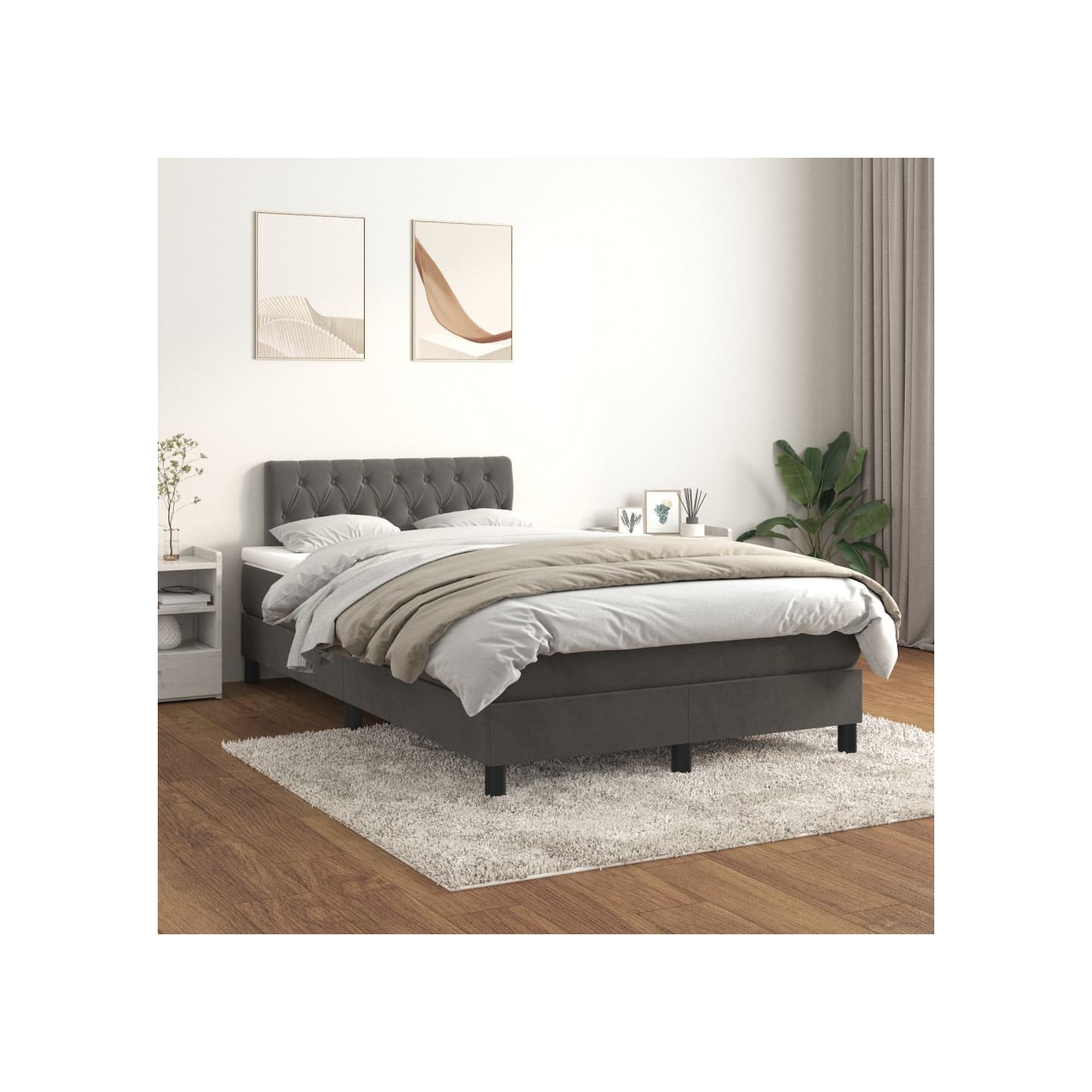 Sommier à lattes de lit et matelas Gris foncé 120x200cm Velours