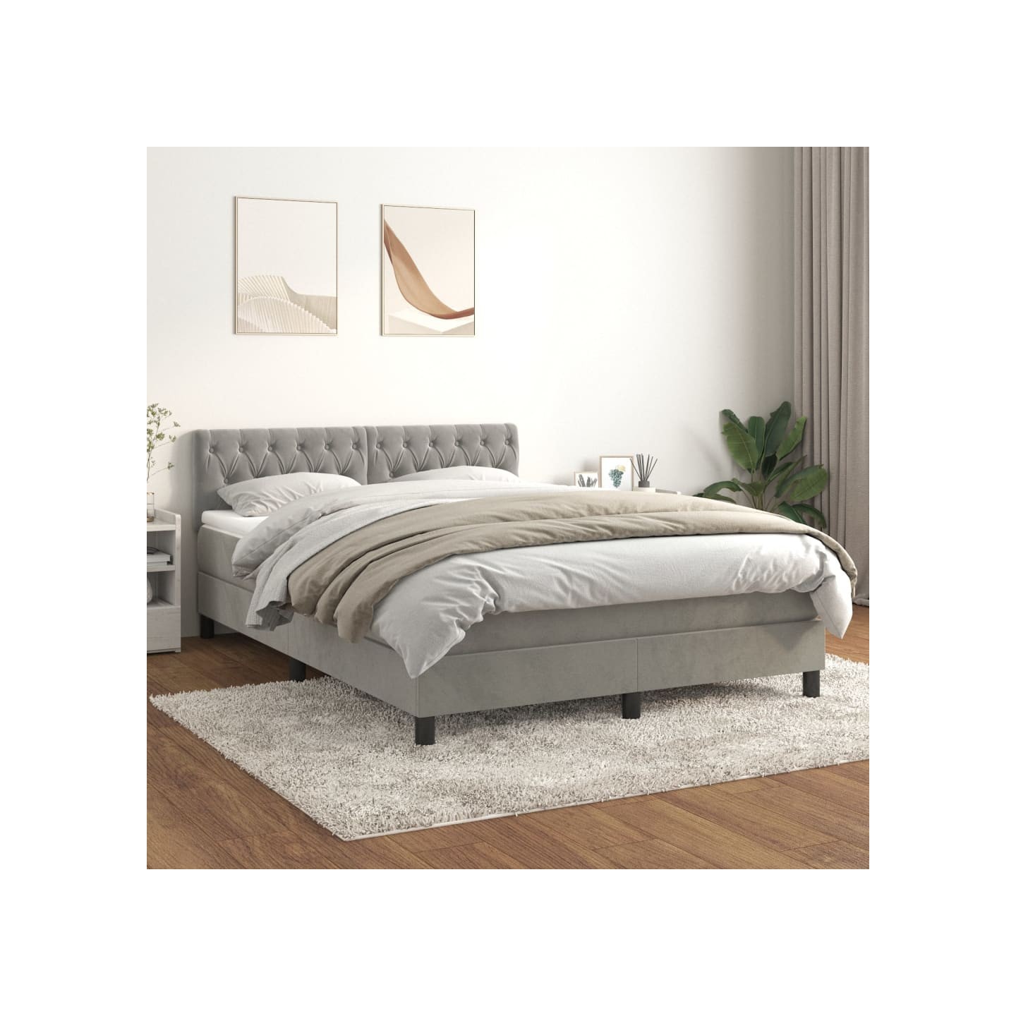 Sommier à lattes de lit et matelas Gris clair 140x190cm Velours