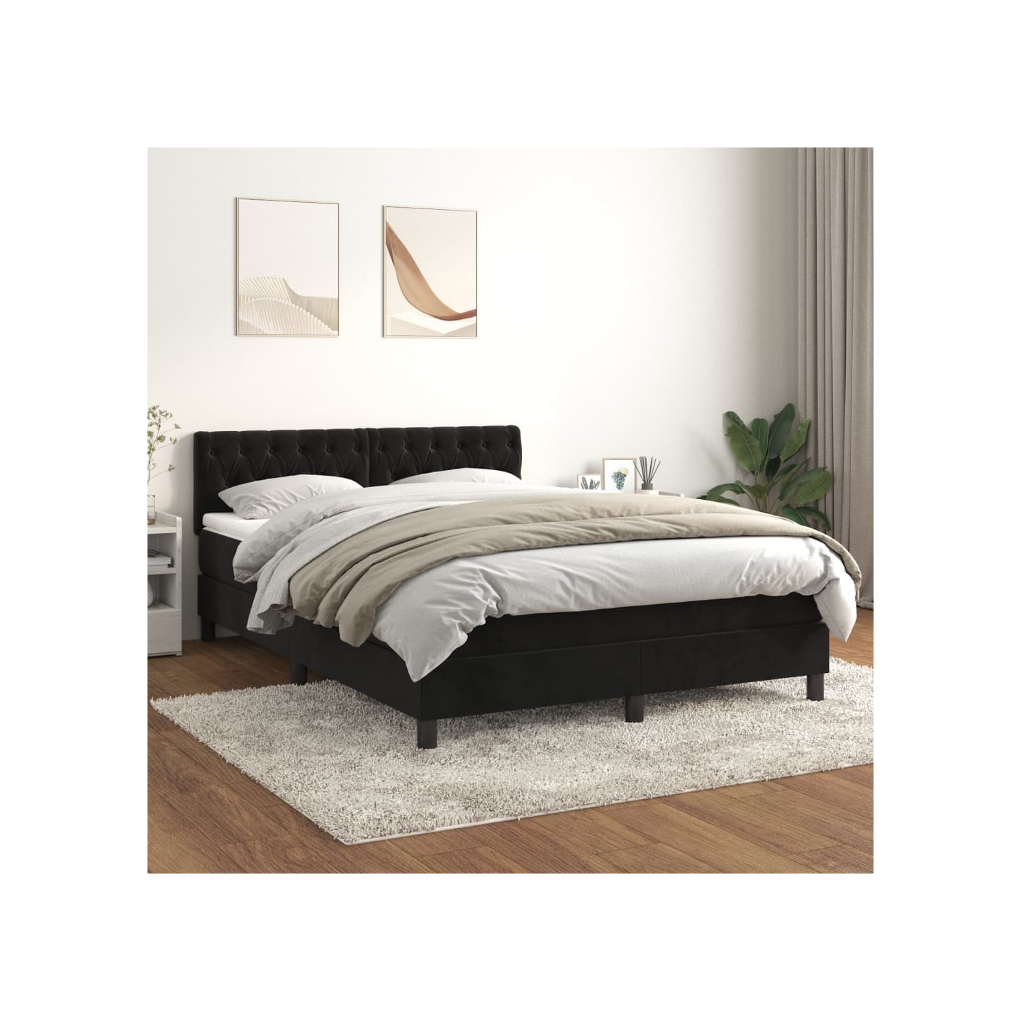 Sommier à lattes de lit avec matelas Noir 140x200 cm Velours