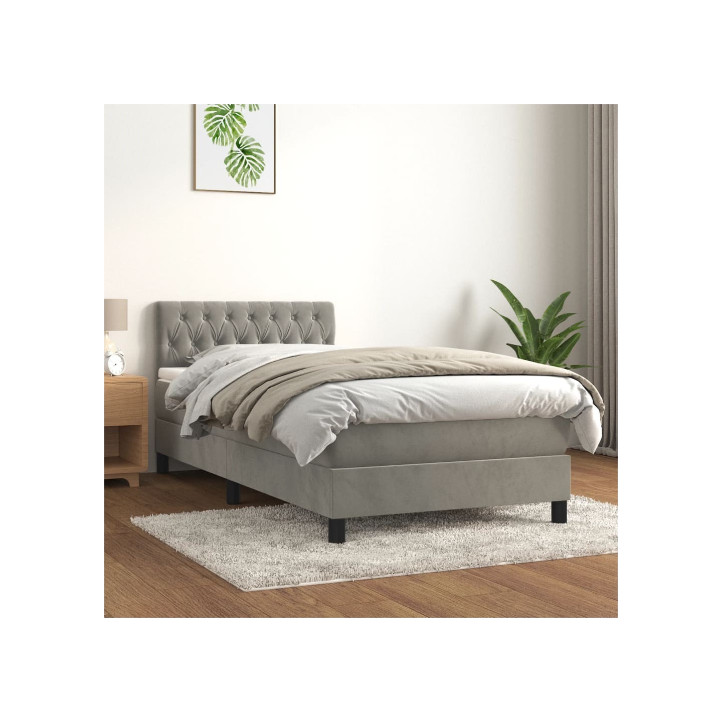 Sommier à lattes de lit et matelas Gris clair 100x200cm Velours