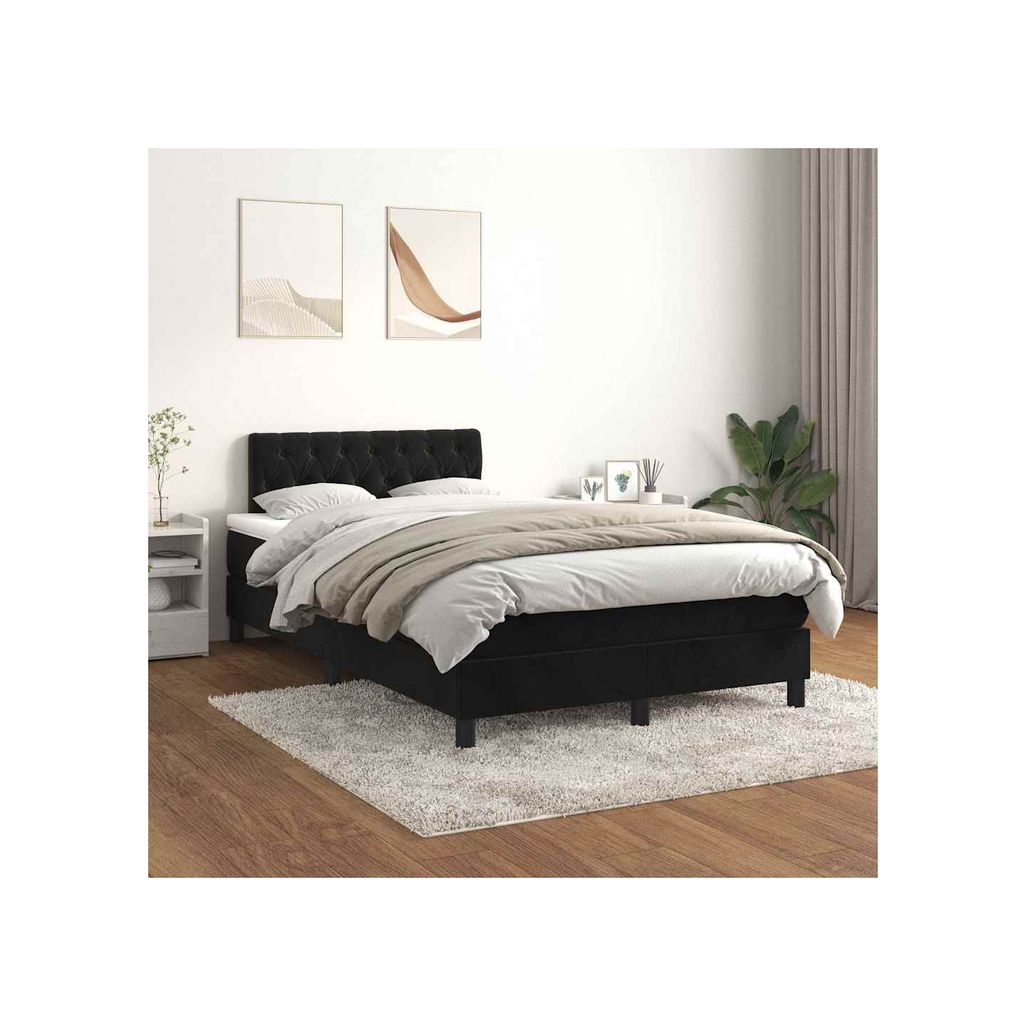 Sommier à lattes de lit avec matelas Noir 120x200 cm Velours