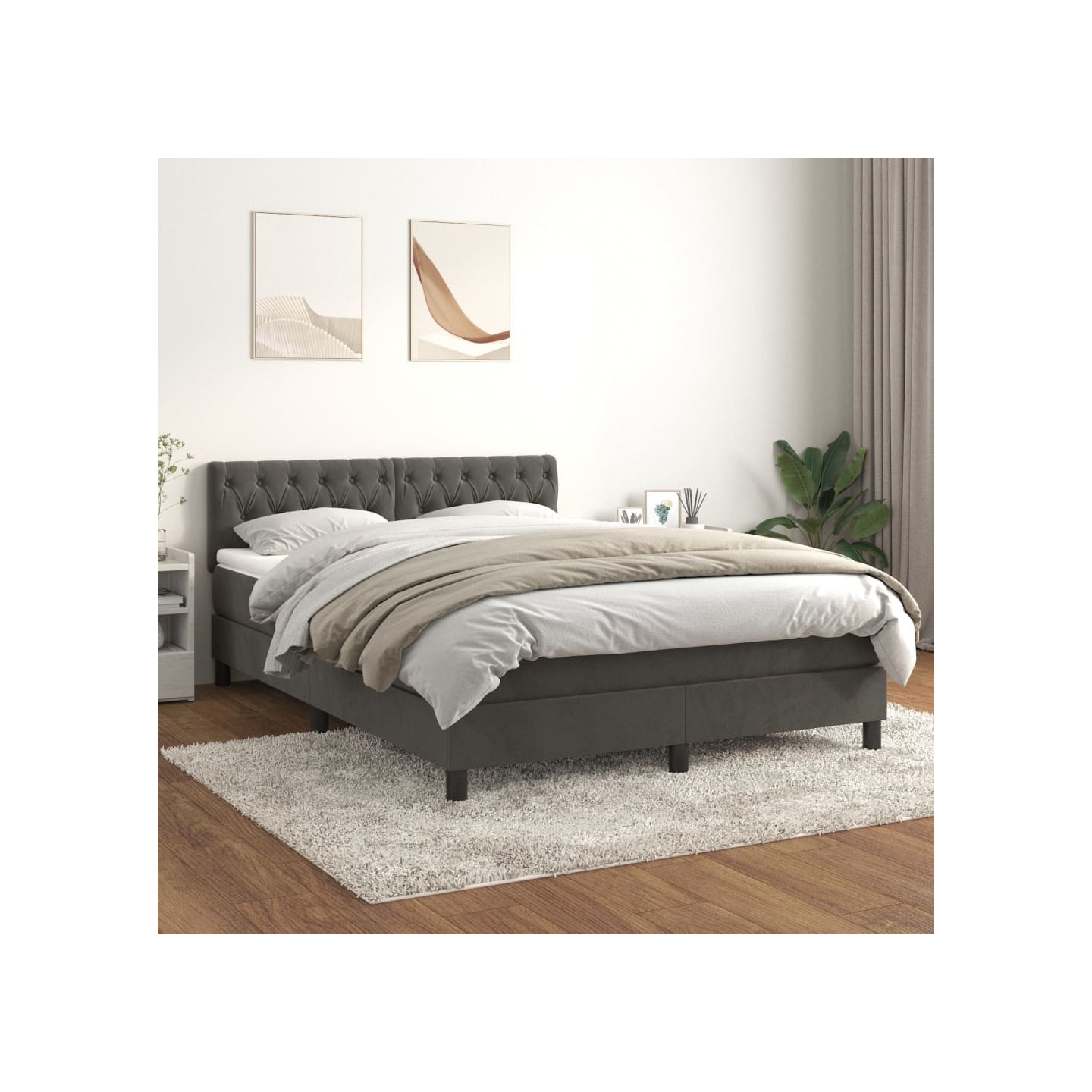Sommier à lattes de lit et matelas Gris foncé 140x190cm Velours