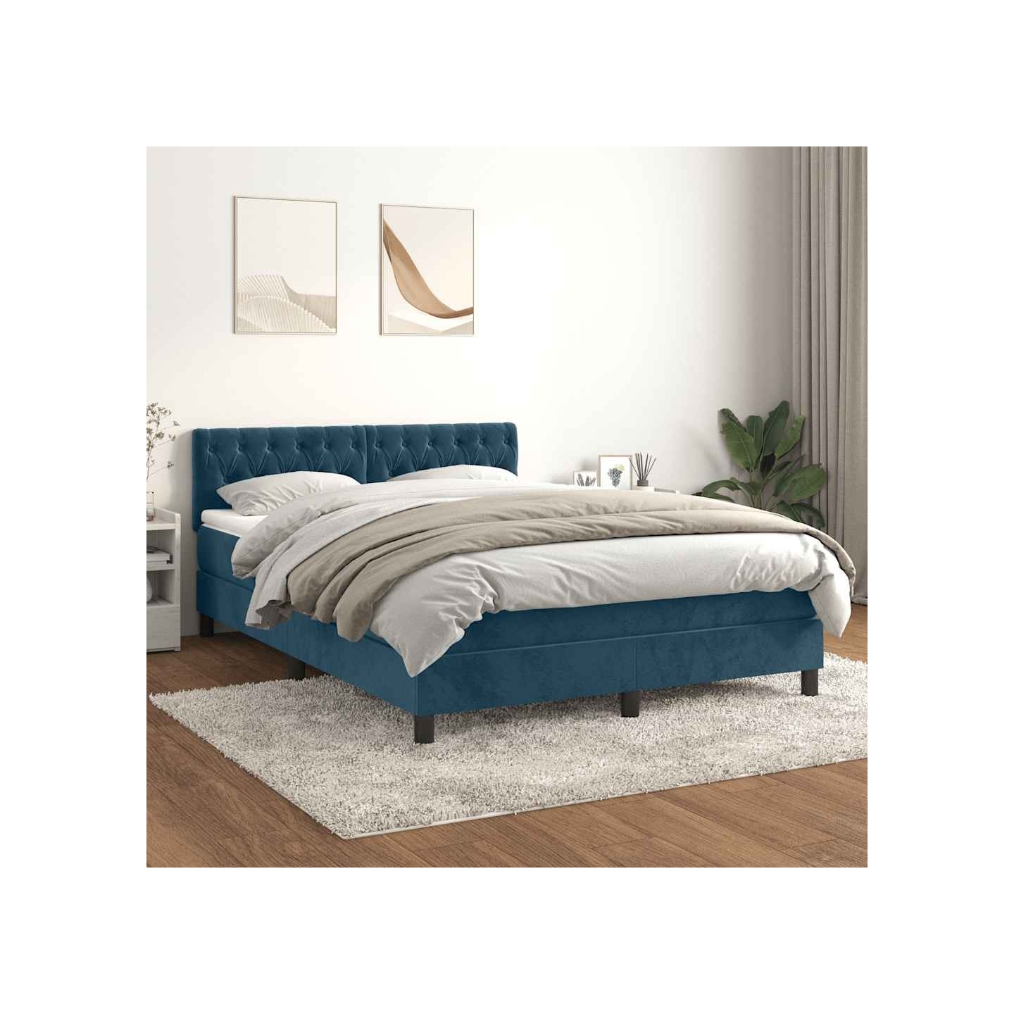 Sommier à lattes de lit et matelas Bleu foncé 140x200cm Velours