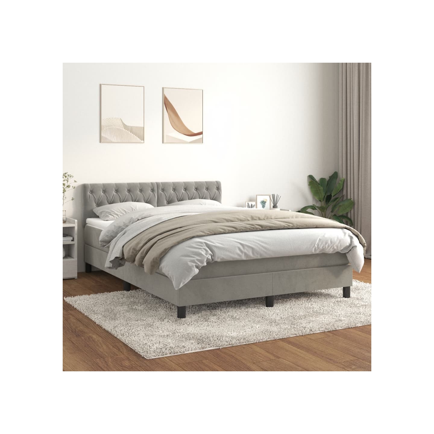 Sommier à lattes de lit et matelas Gris clair 140x200cm Velours