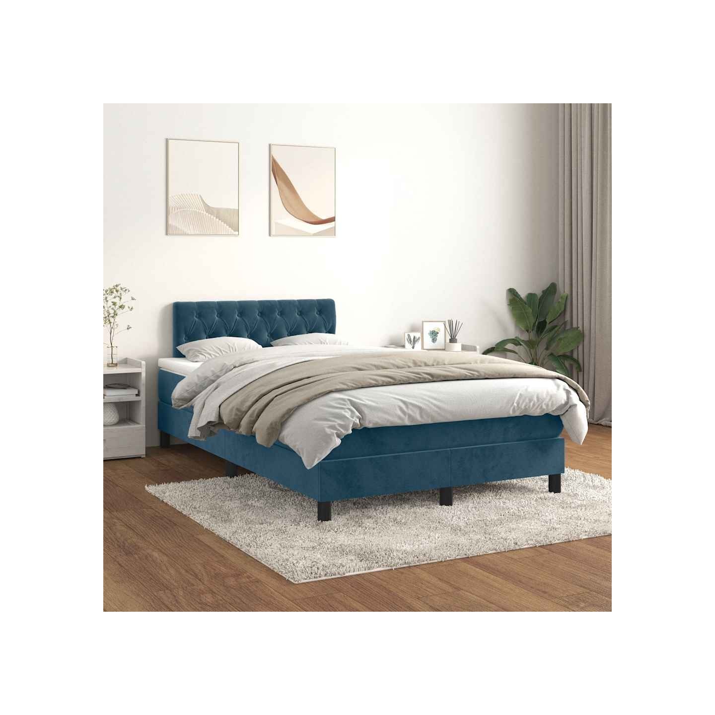 Sommier à lattes de lit et matelas Bleu foncé 120x200cm Velours
