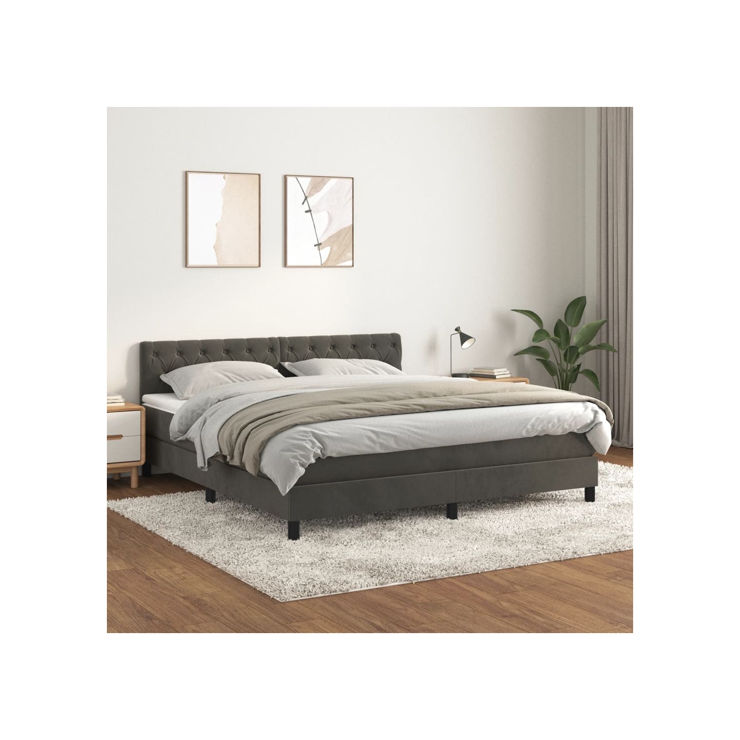 Sommier à lattes de lit et matelas Gris foncé 160x200cm Velours