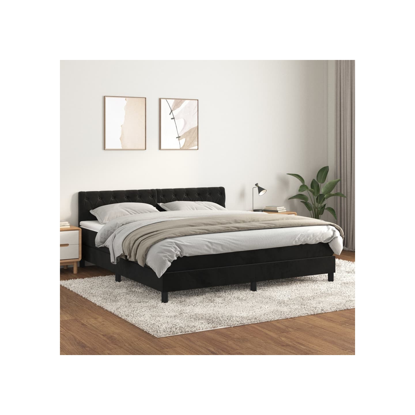 Sommier à lattes de lit et matelas Noir 160x200 cm Velours