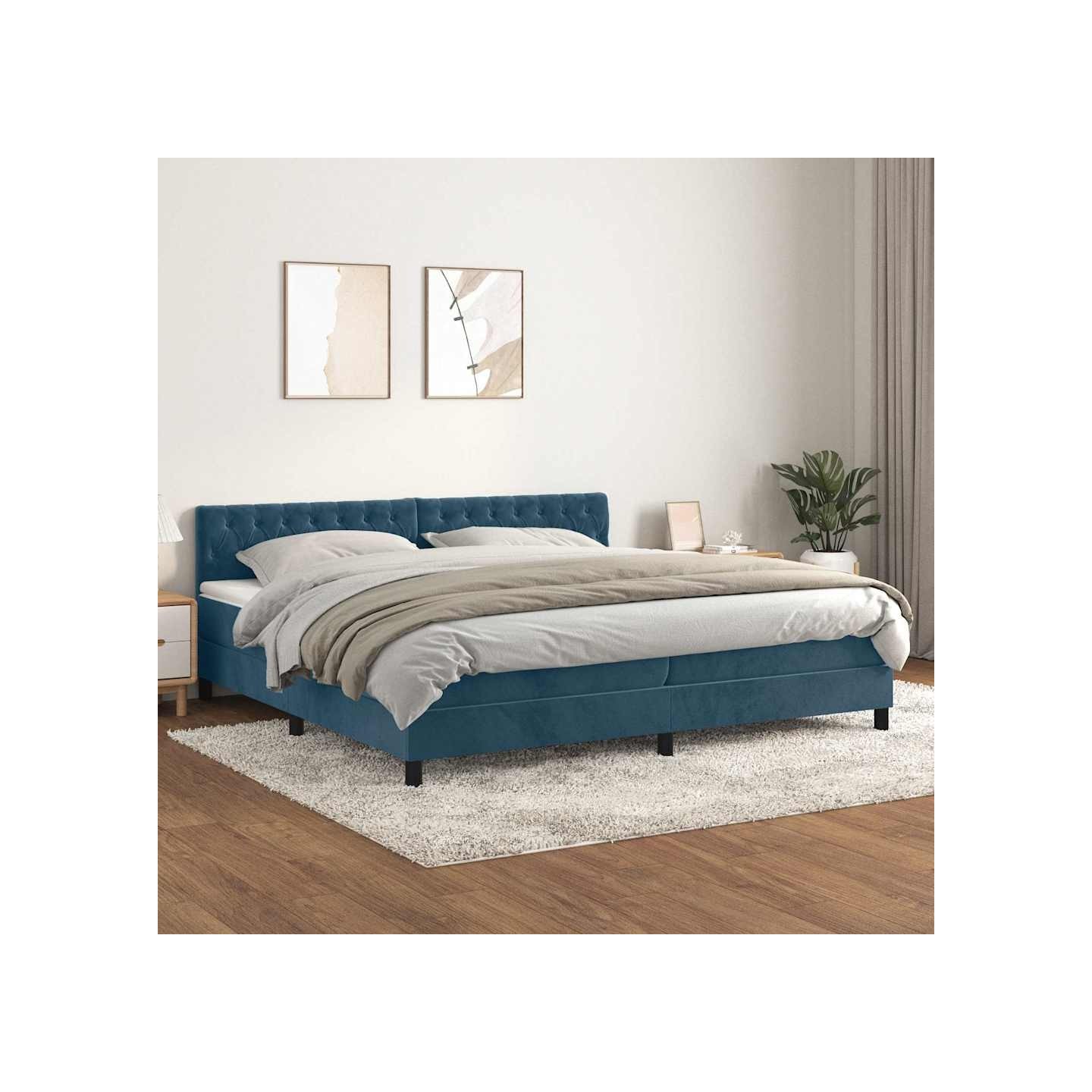 Sommier à lattes de lit et matelas Bleu foncé 200x200cm Velours