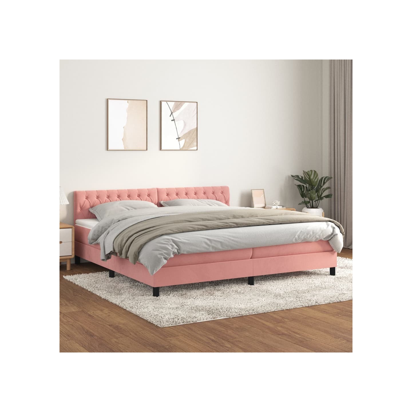 Sommier à lattes de lit avec matelas Rose 200x200 cm Velours