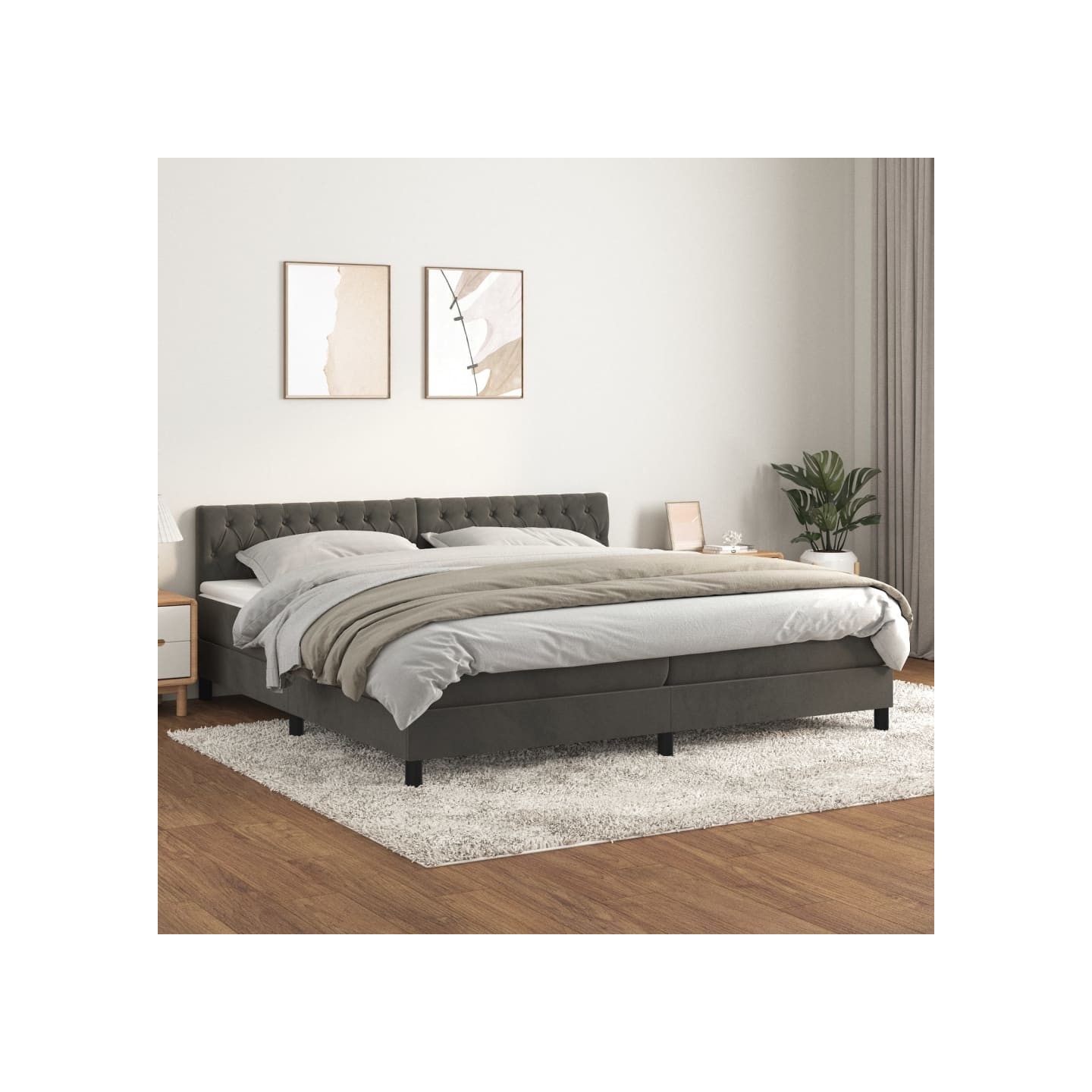Sommier à lattes de lit et matelas Gris foncé 200x200cm Velours