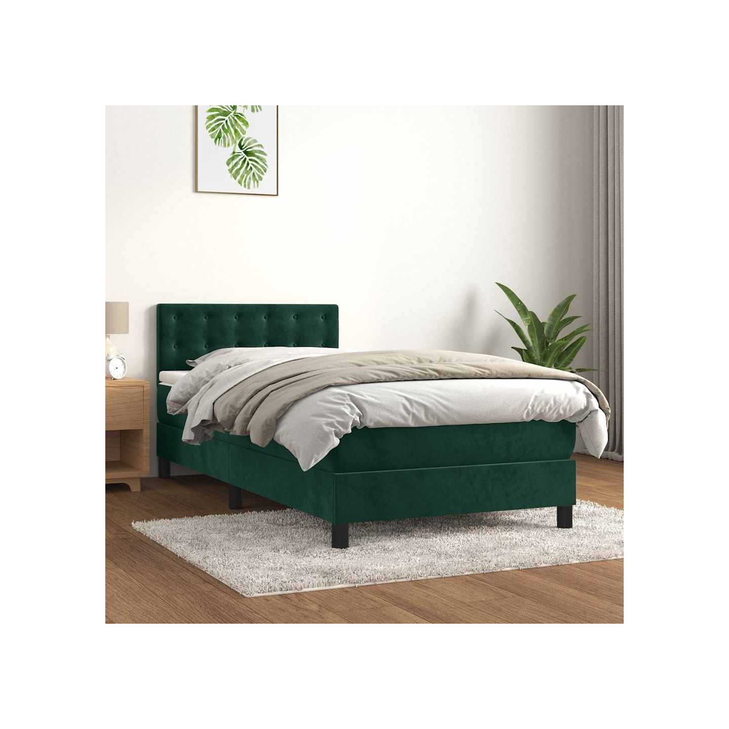 Sommier à lattes de lit avec matelas Vert foncé 90x190 cm