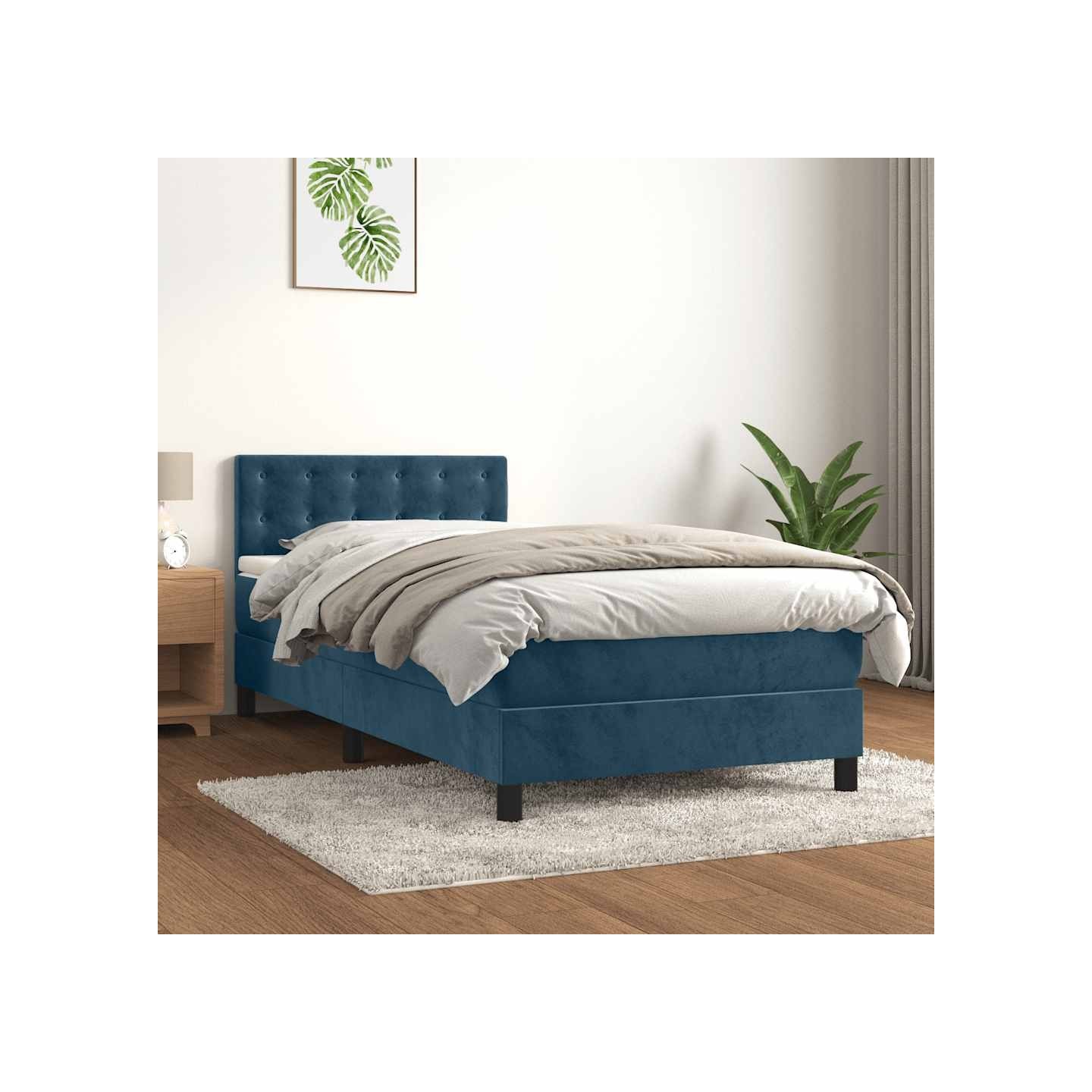 Sommier à lattes de lit avec matelas Bleu foncé 90x190 cm