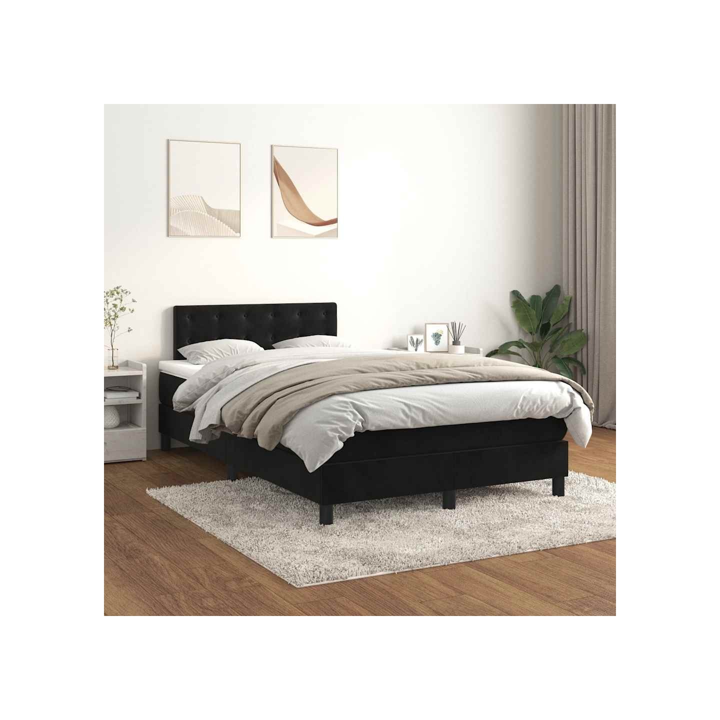 Sommier à lattes de lit avec matelas Noir 120x200 cm Velours