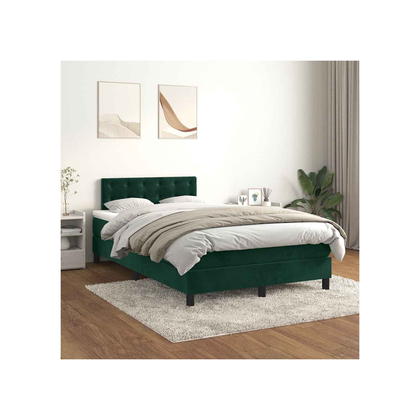 Sommier à lattes de lit et matelas Vert foncé 120x200cm Velours