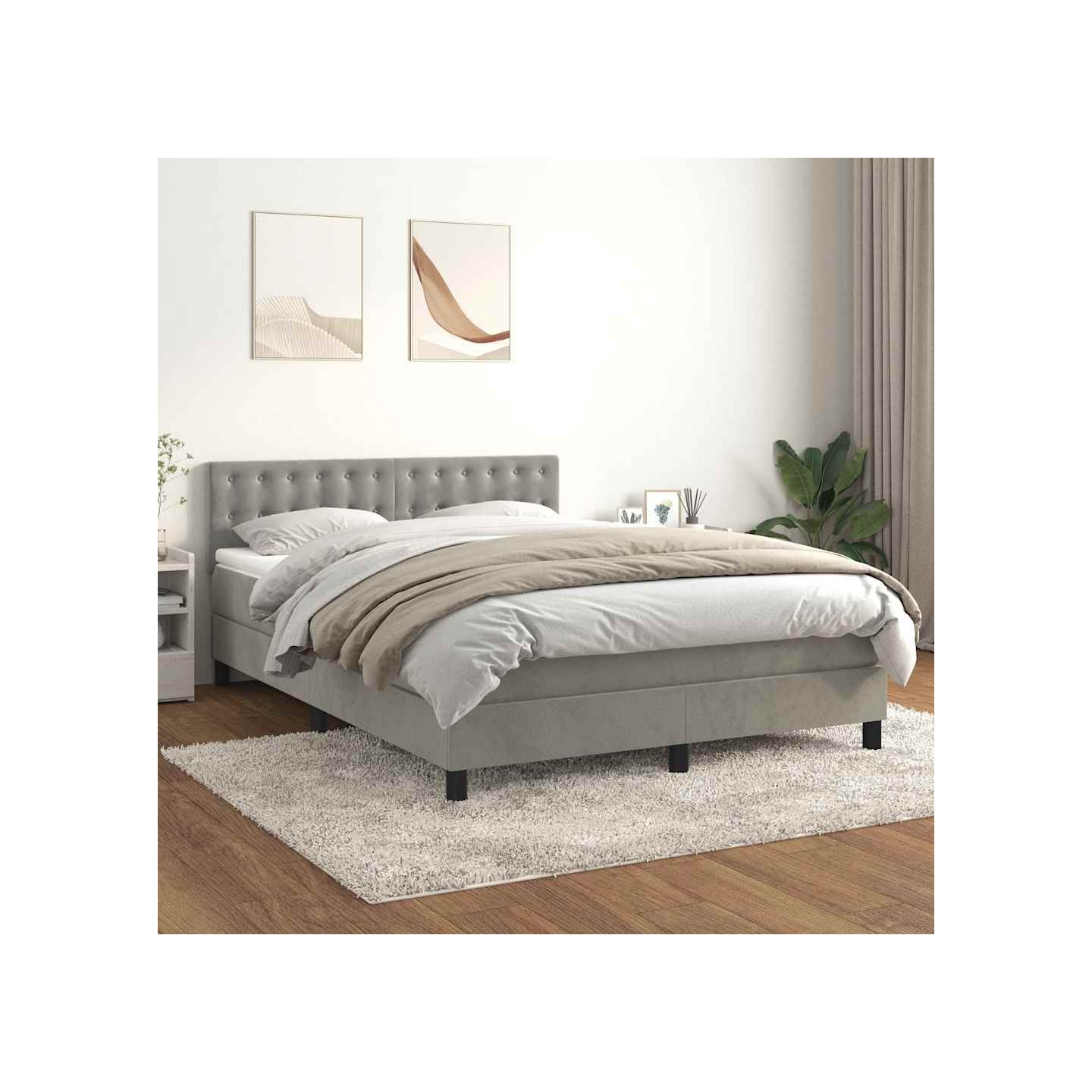 Sommier à lattes de lit et matelas Gris clair 140x200cm Velours
