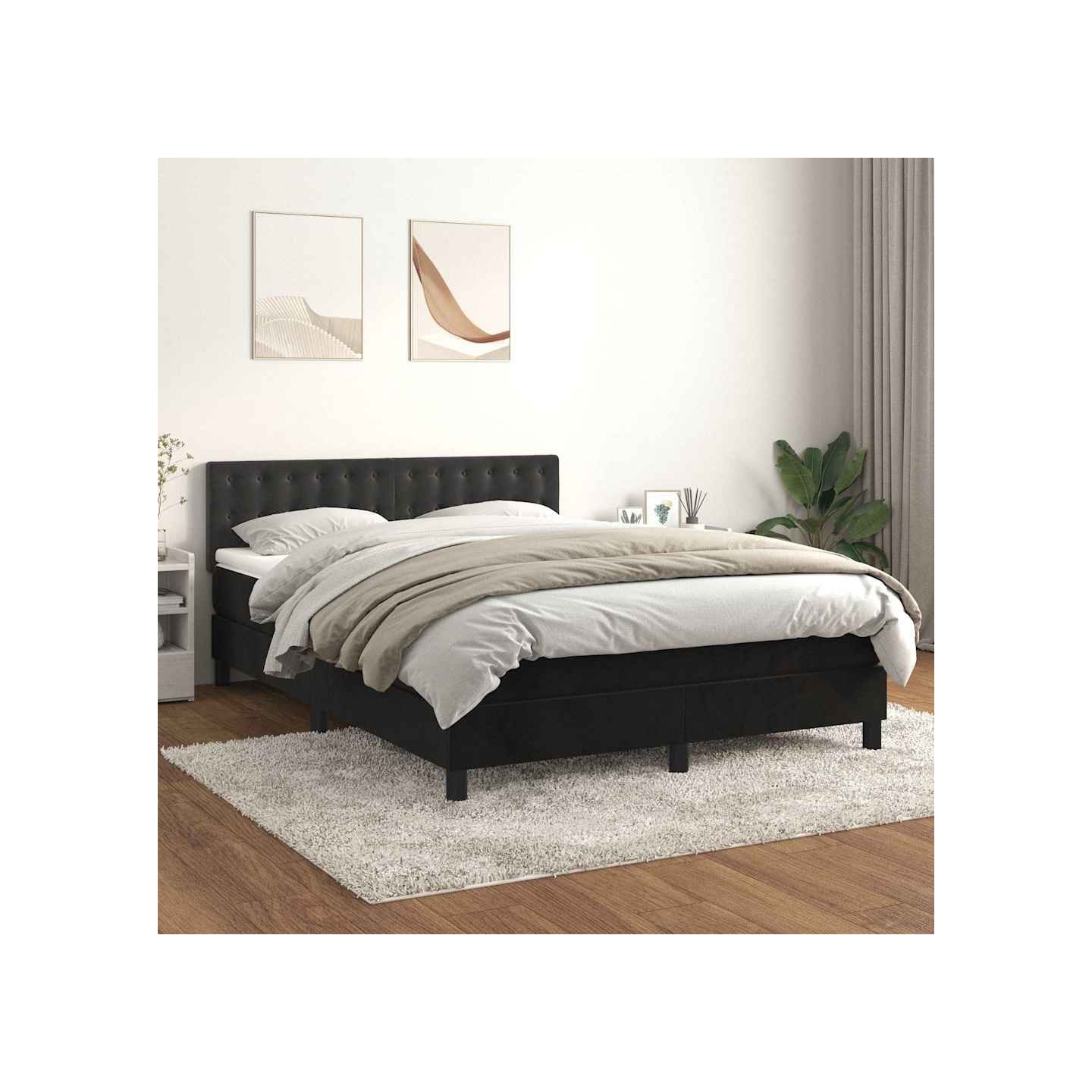 Sommier à lattes de lit avec matelas Noir 140x190 cm Velours