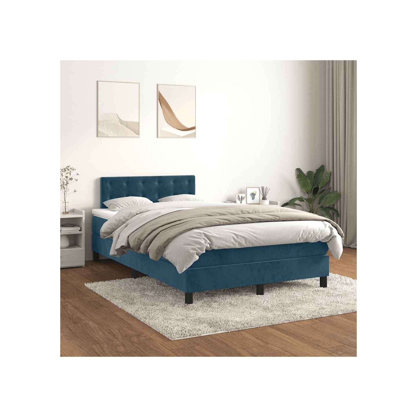 Sommier à lattes de lit et matelas Bleu foncé 120x200cm Velours