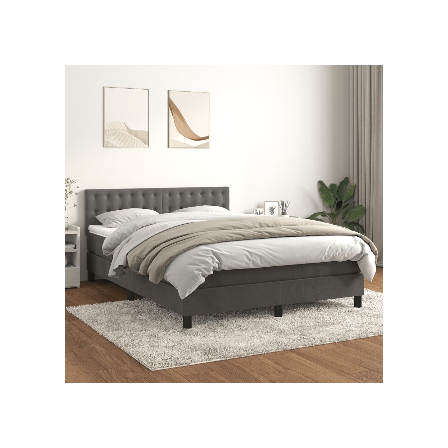 Sommier à lattes de lit et matelas Gris foncé 140x200cm Velours