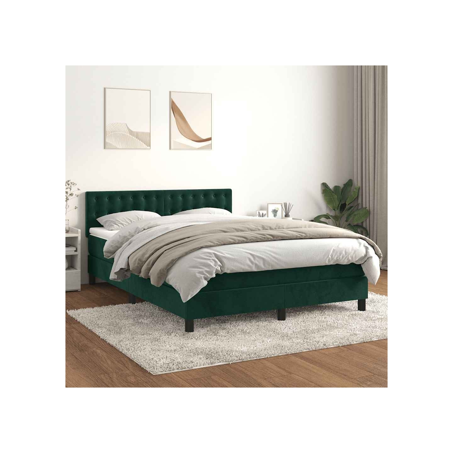 Sommier à lattes de lit et matelas Vert foncé 140x190cm Velours