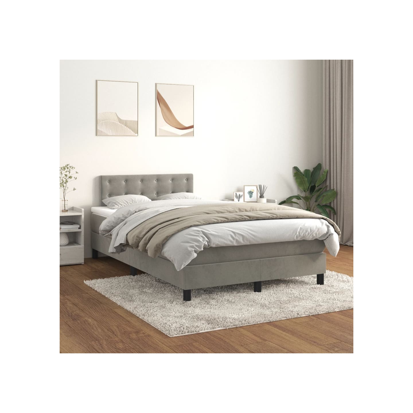 Sommier à lattes de lit et matelas Gris clair 120x200cm Velours